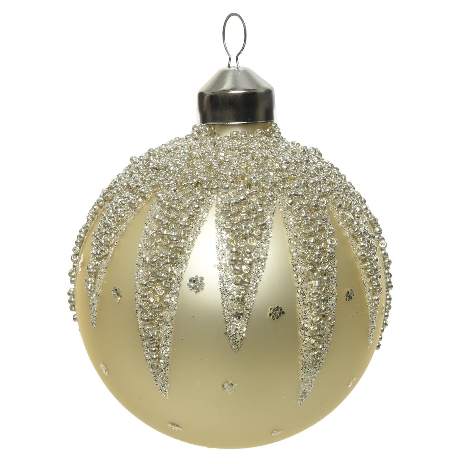 Шар стекло бежевый с бисером коричневый/шампань d8см