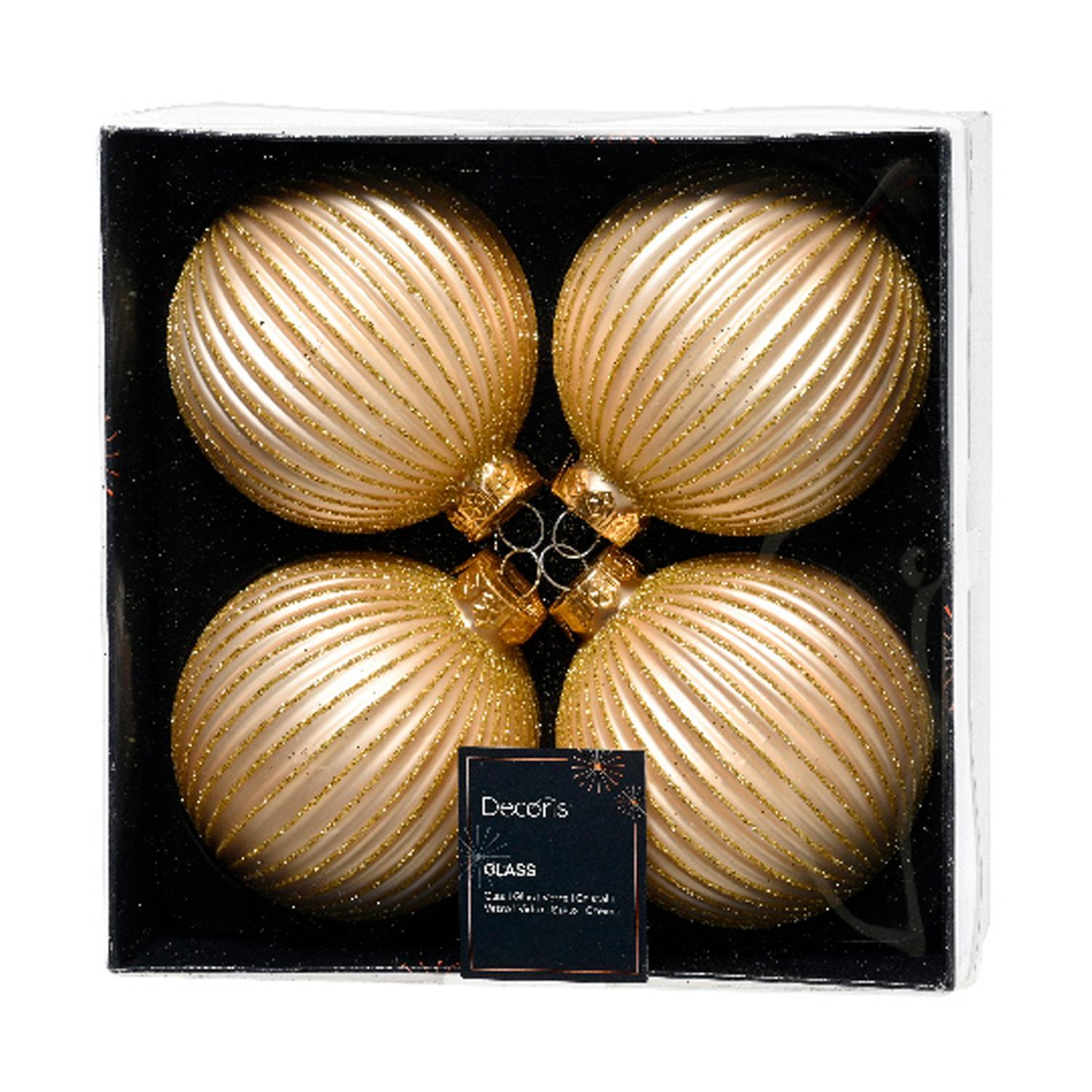 Шар стекло перламутровый ребристый с блестками d8см 4шт/уп