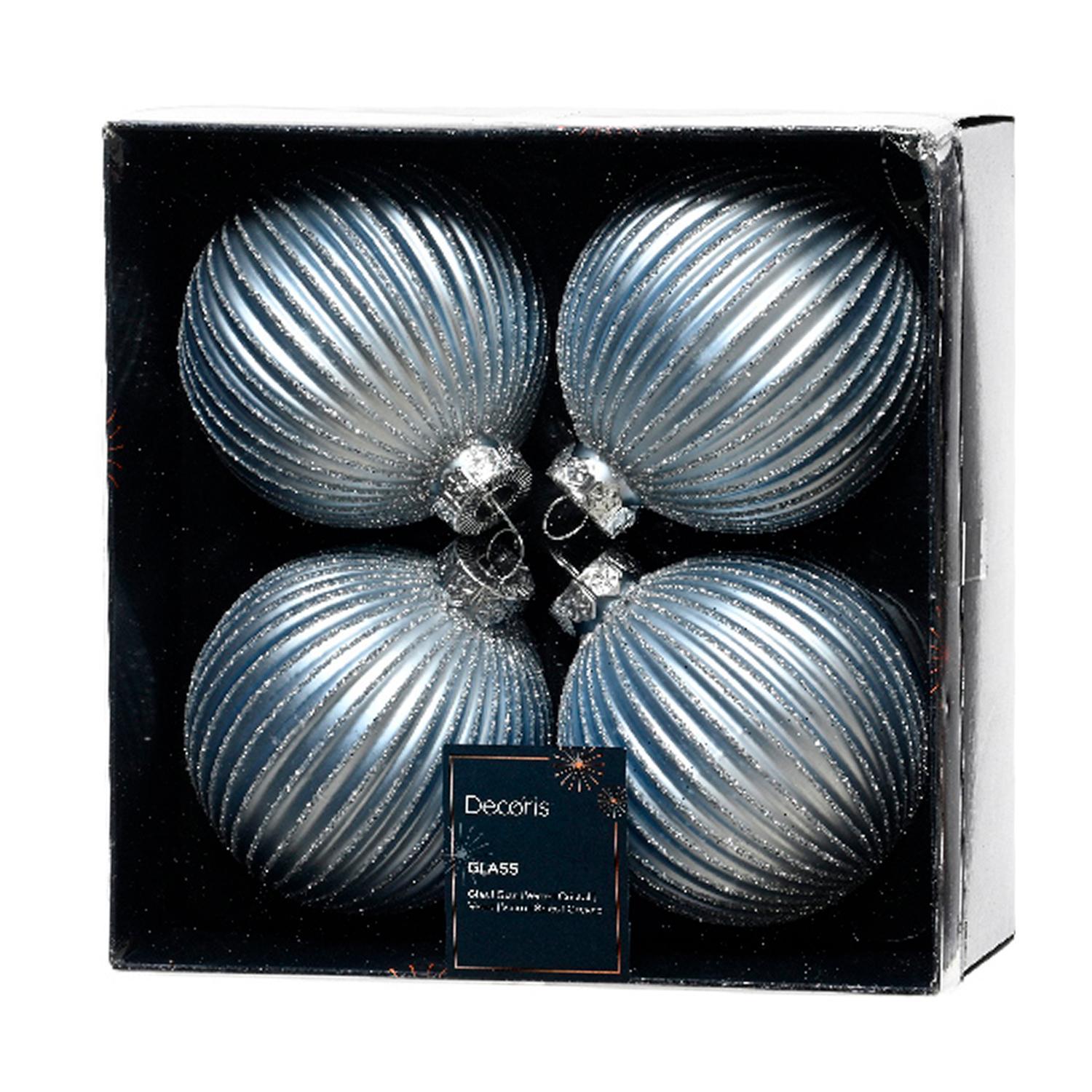 Шар стекло голубой ребристый с блестками d8см 4шт/уп