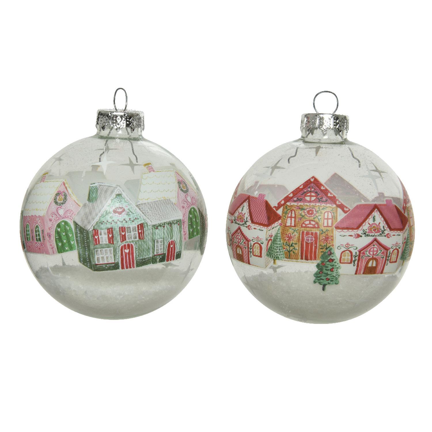 Шар стекло с домиками со снегом внутри d8см 3шт/уп 2 в ассорт