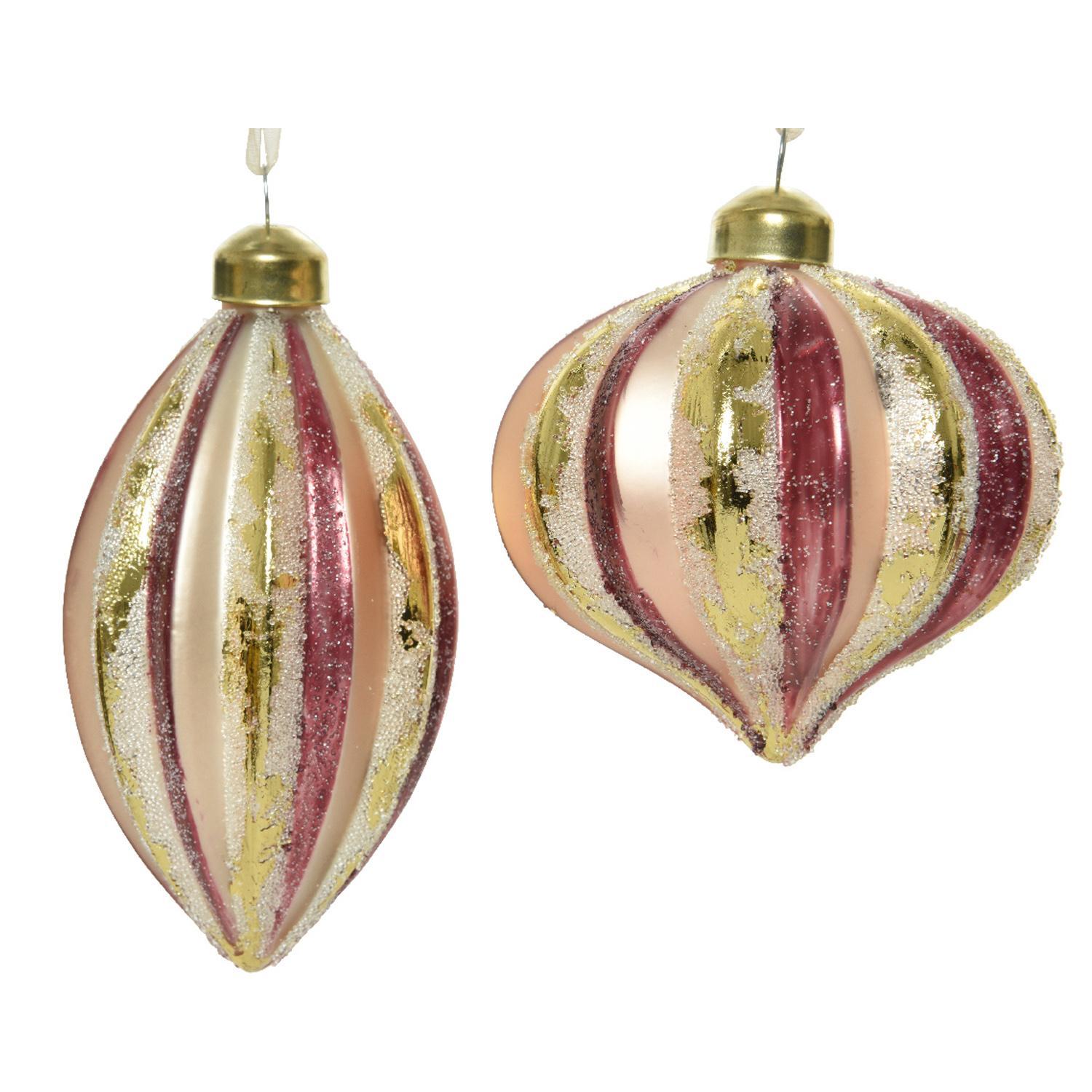 Декор Луковица/Олива стекло с розово-золотыми полосами d8см 2шт/уп 2 в ассорт