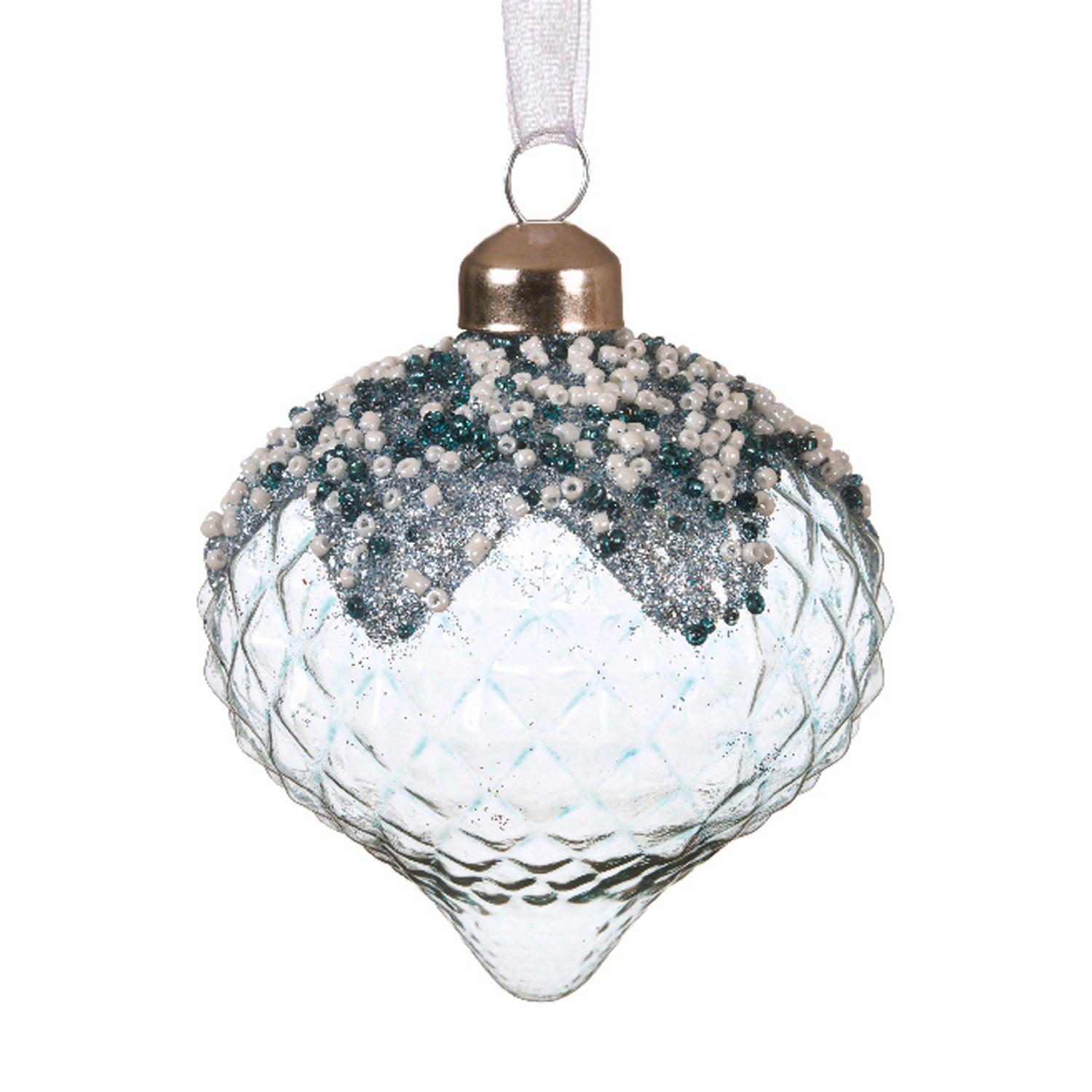 Декор Луковица стекло прозрачный d8см с голубым бисером сверху  2шт/уп