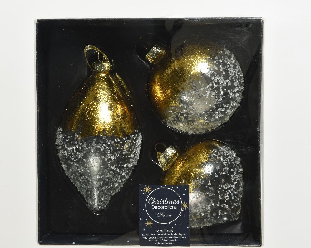 Шар/Луковица/Олива стекло золотой/прозрачный d8см 3шт/уп