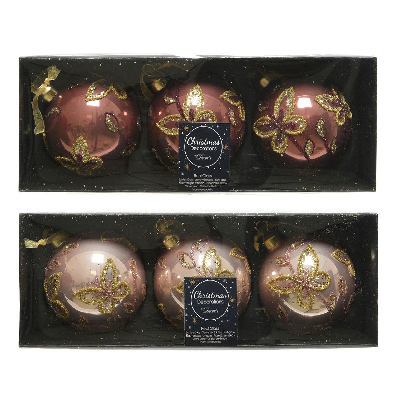 Шар стекло терракотовый/розовый с бабочкой d8см 3ш/уп 2 в ассорт