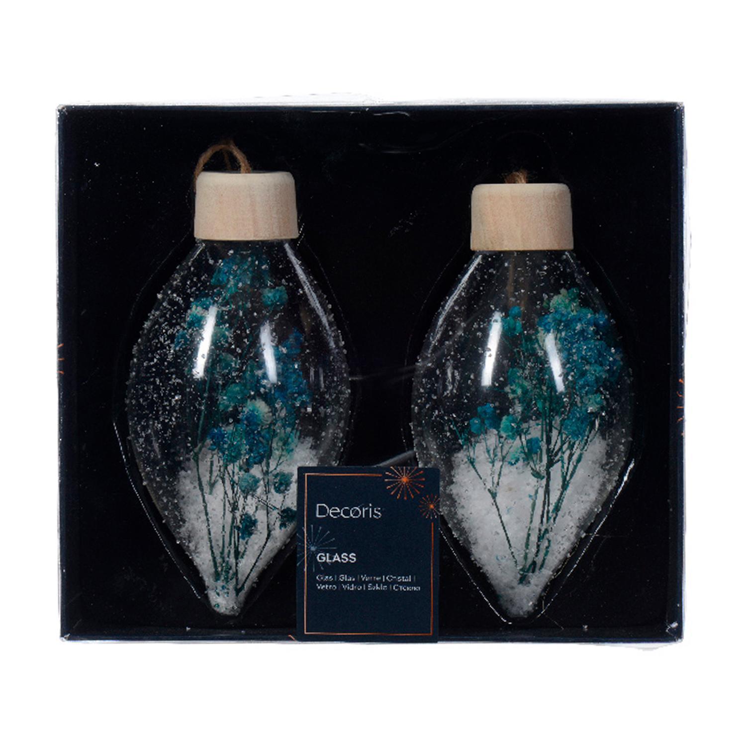 Декор Олива стекло прозрачный с сухоцветами зелеными и снегом внутри d6,5х13см 2шт/уп