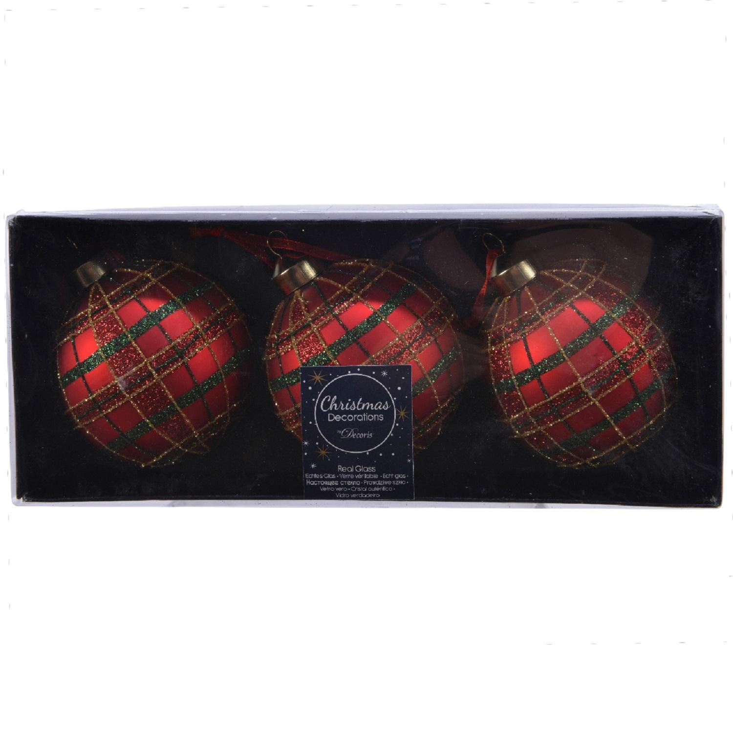 Шар стекло красный в клеточку d8см 3шт/уп