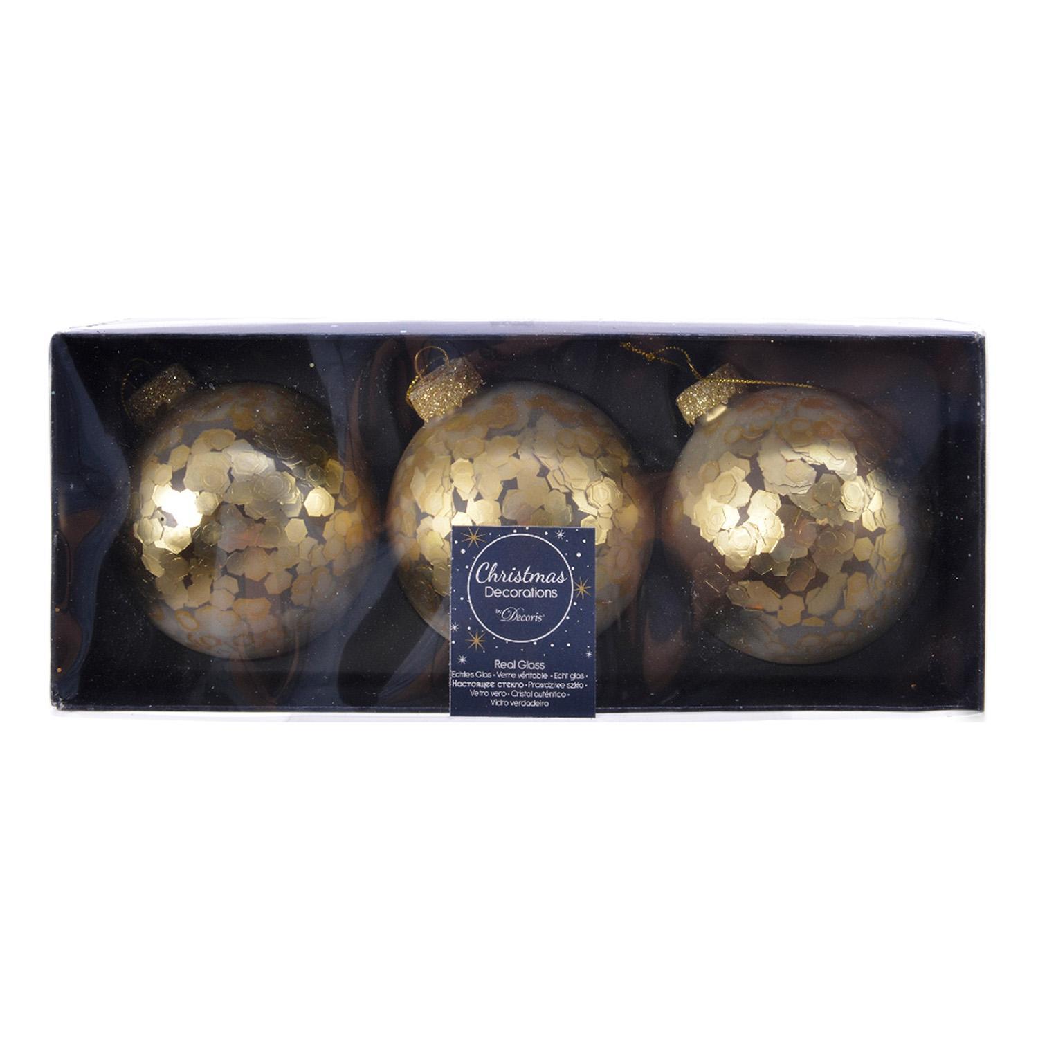 Шар стекло с матовыми золотыми пайетками d8см 3шт/уп