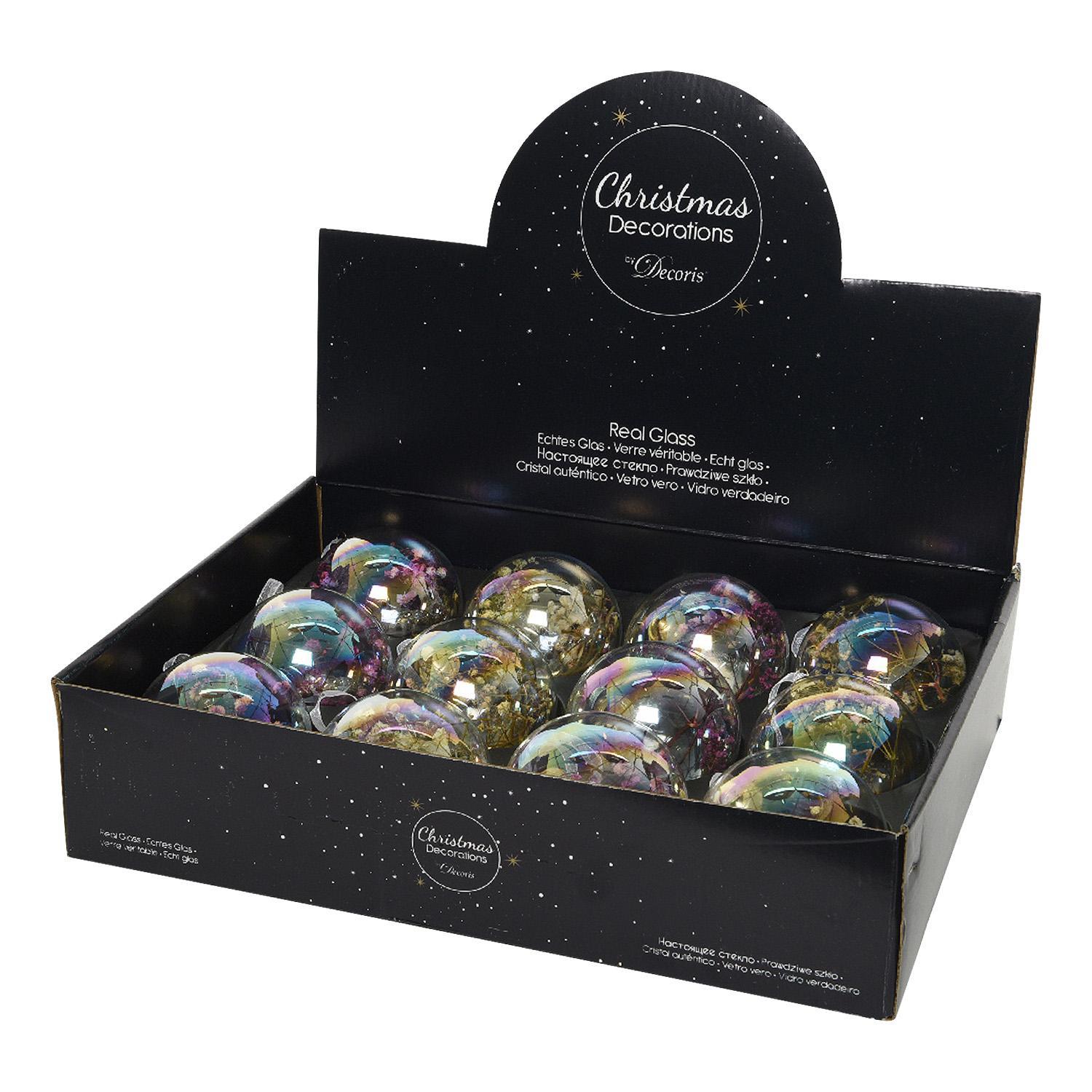 Шар стекло прозрачный с веточками внутри d8см 2 в ассорт