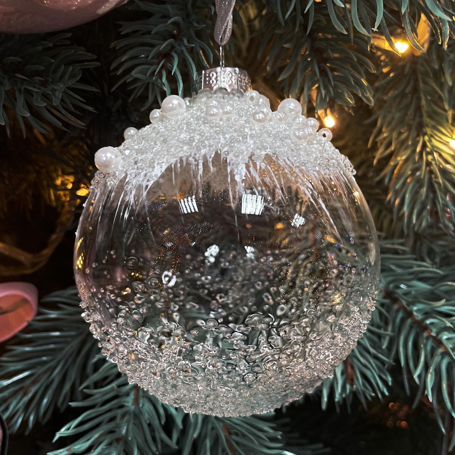 Шар стекло прозрачный заледенелый с жемчугом d8см 3шт/уп