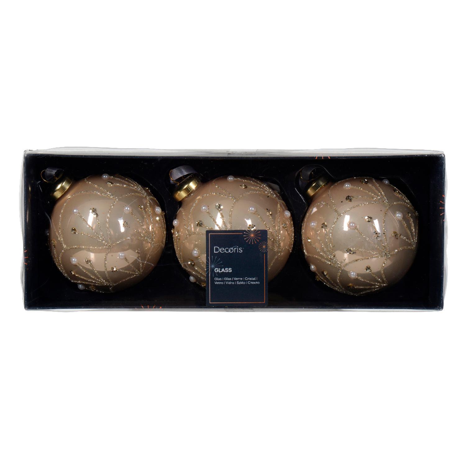 Шар стекло перламутровый эмаль с бусинками и пайетками d8см 3шт/уп