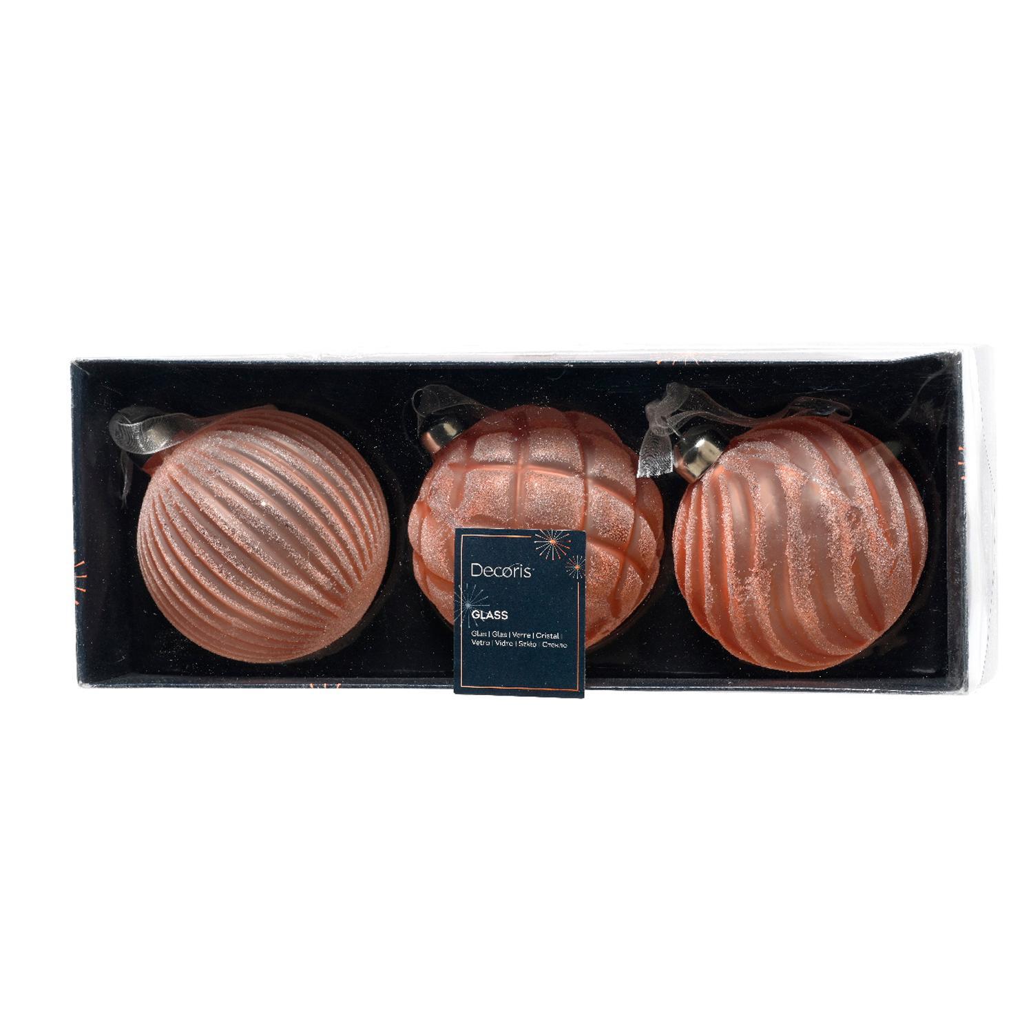 Шар стекло матовый персиковый с рельефными узорами d8см 3шт/уп