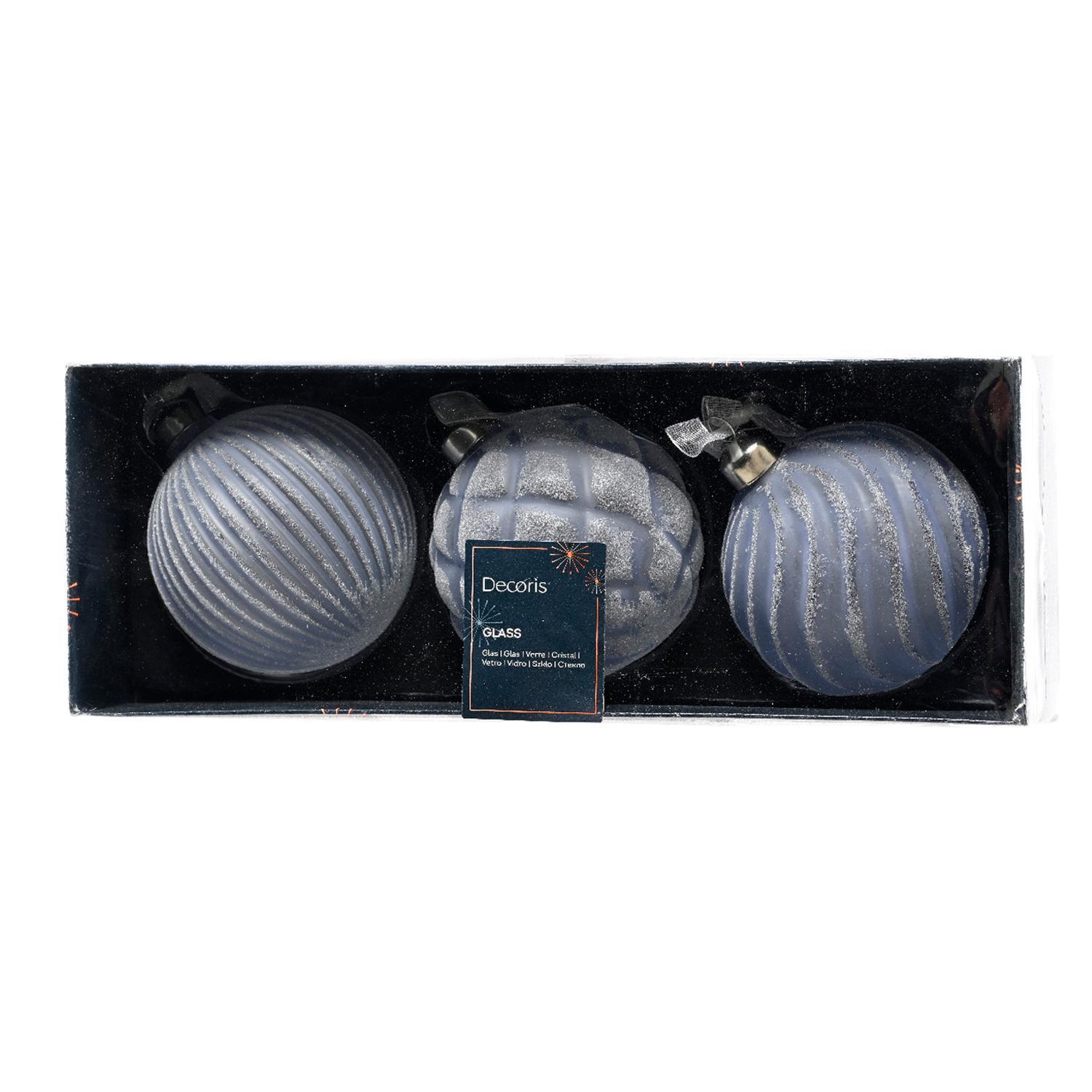 Шар стекло матовый голубой с рельефными узорами d8см 3шт/уп