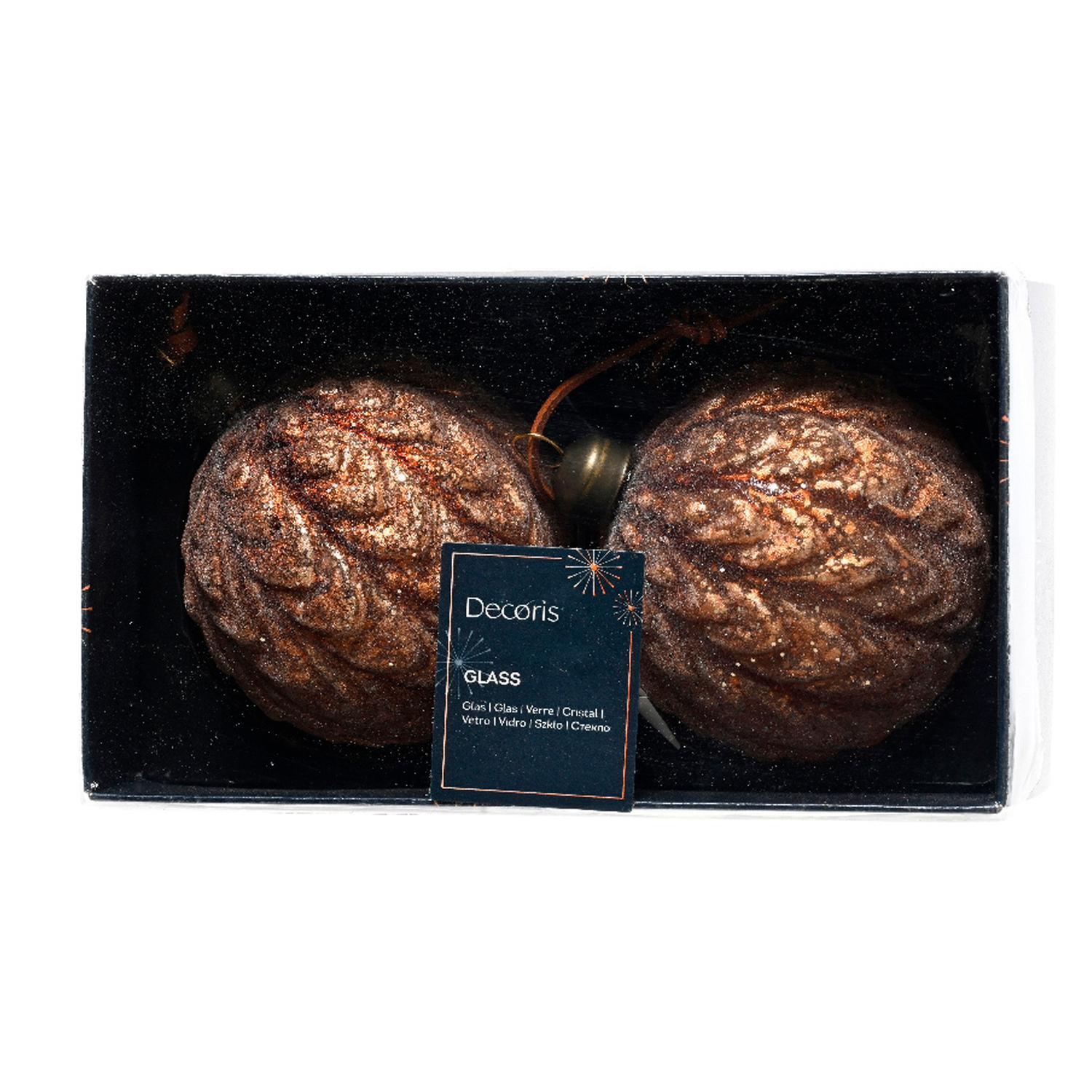 Шар стекло коричневый вязанный узор с блестками и бисером d8см 2шт/уп