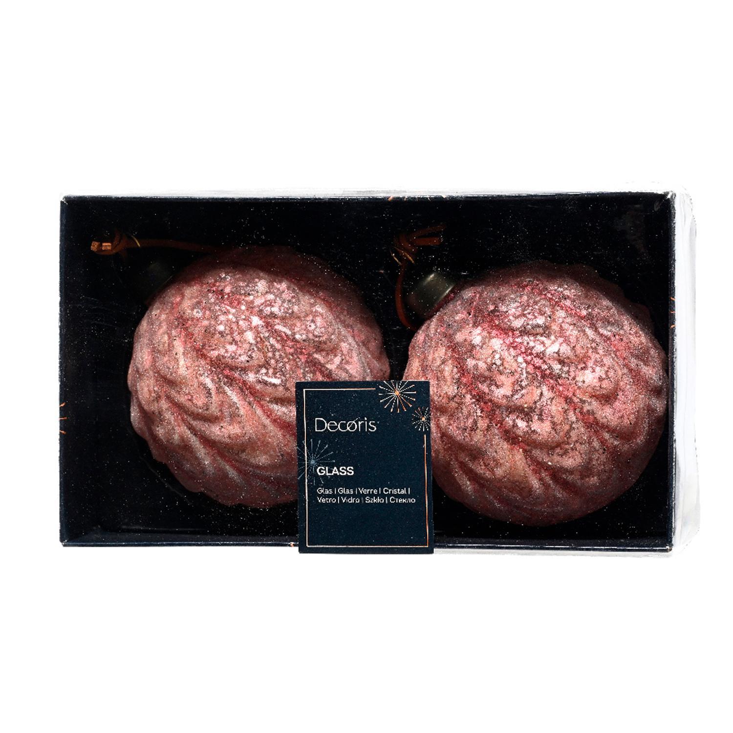 Шар стекло бархатно-розовый вязанный узор с блестками и бисером d8см 2шт/уп