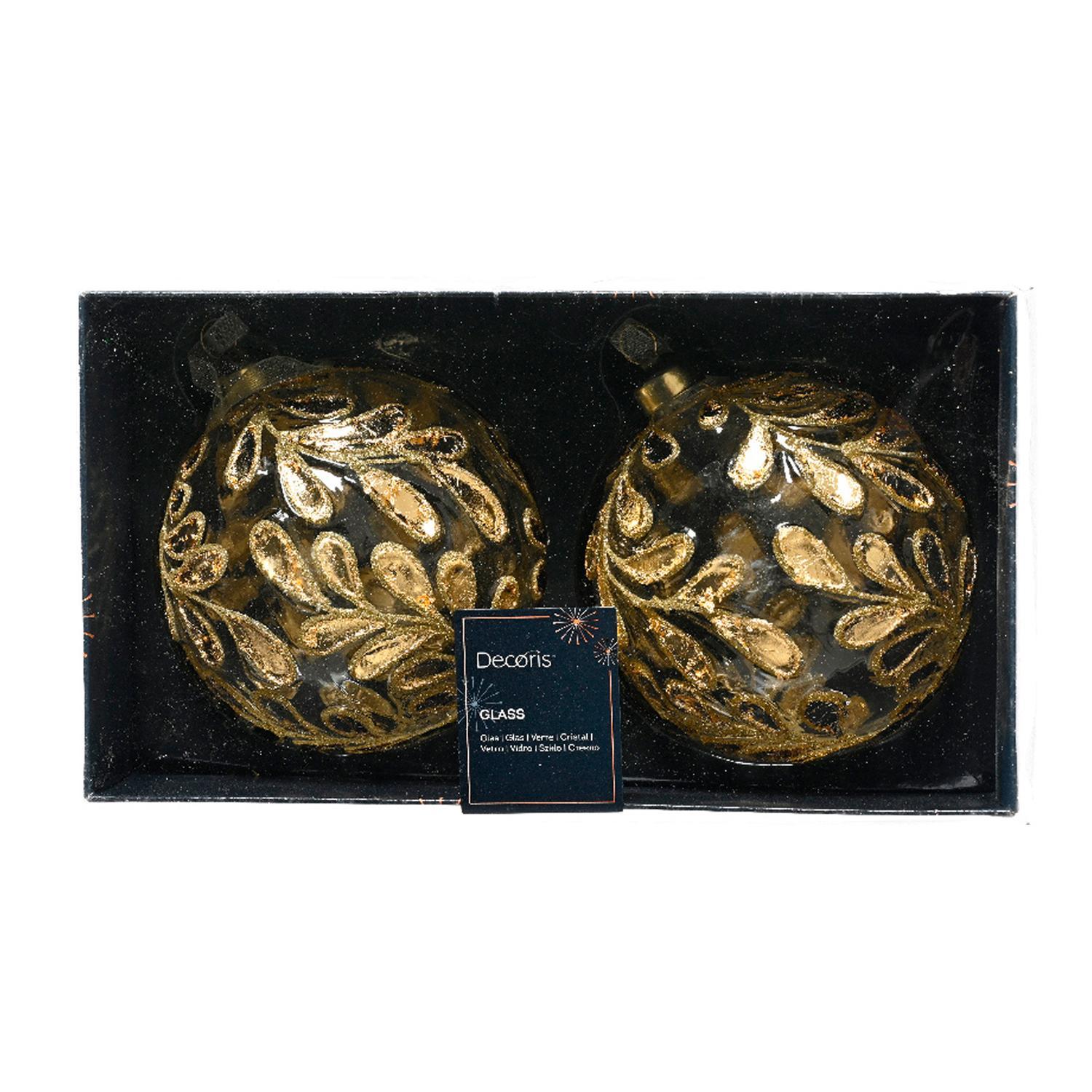 Шар стекло прозрачный с золотыми листьями и ветками d10см 2шт/уп