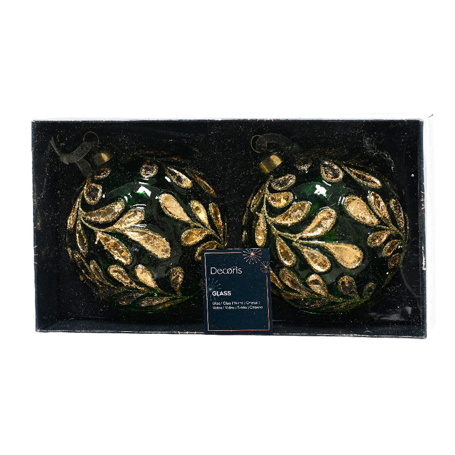 Шар стекло зеленый с золотыми листьями и ветками d10см 2шт/уп 2 в ассорт