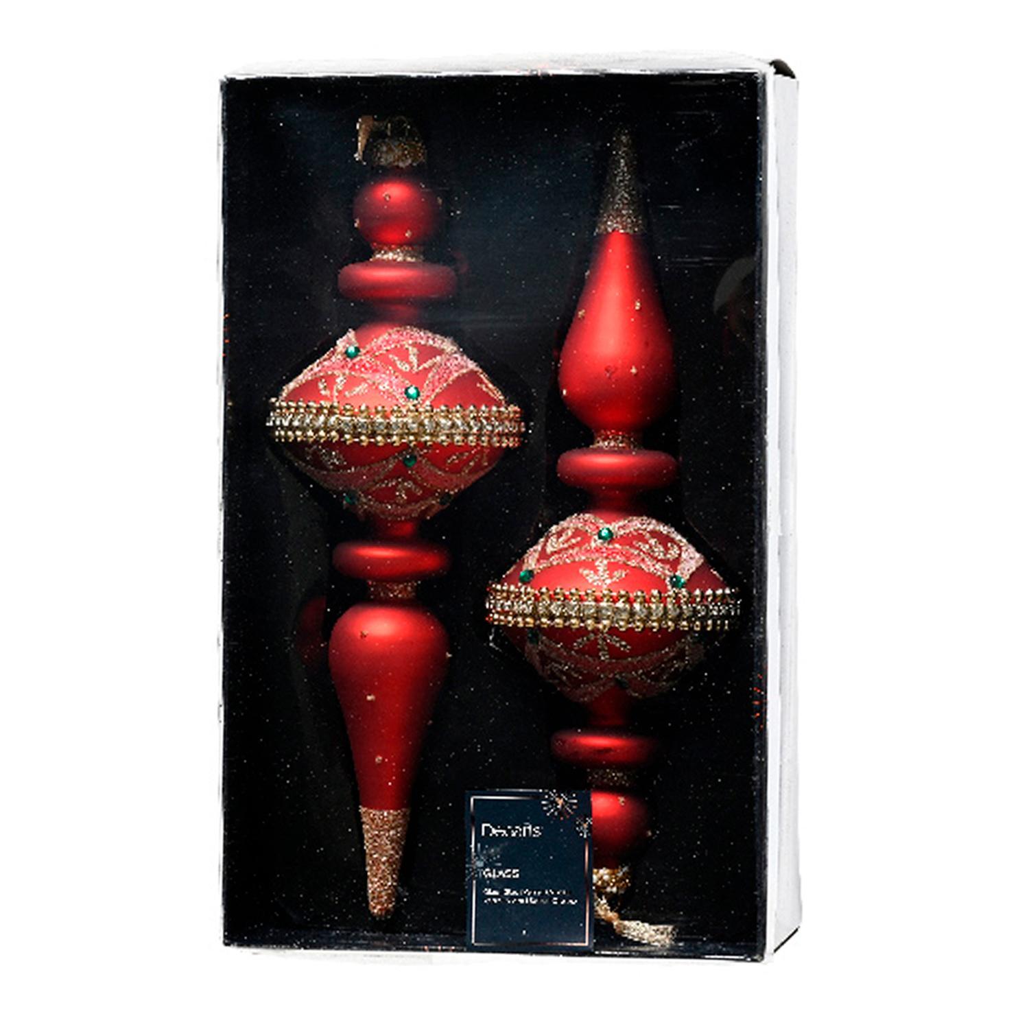 Декор Подвеска античная стекло красная со стразами d8х24см 2шт/уп