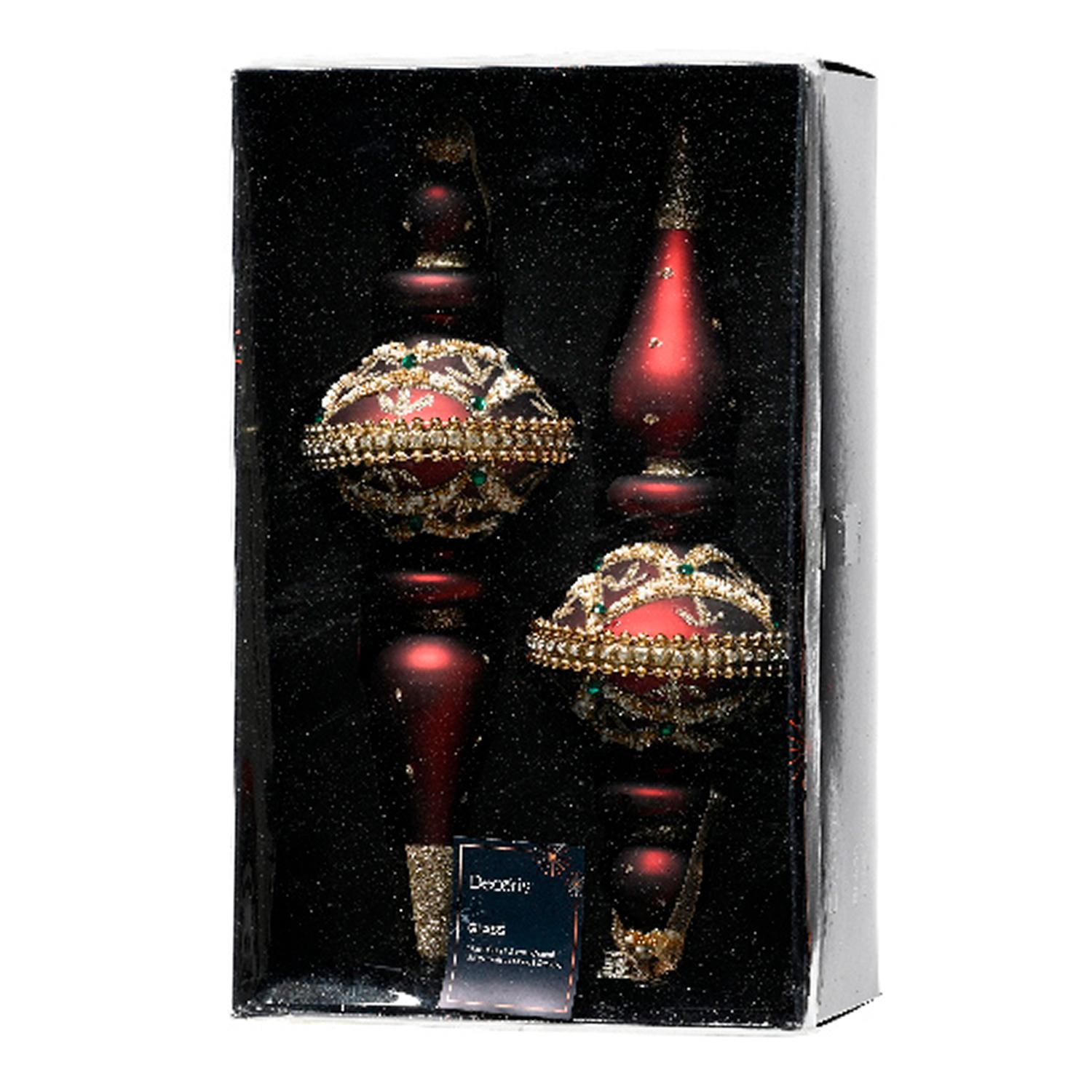 Декор Подвеска античная стекло бордовая со стразами d8х24см 2шт/уп