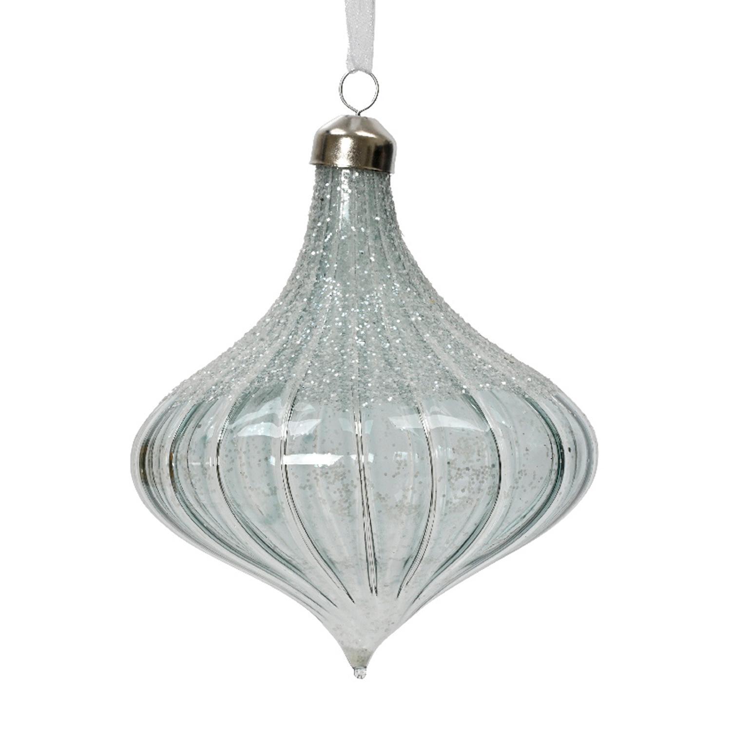 Декор Луковица стекло прозрачная белая мрамор с блестками d10х12см