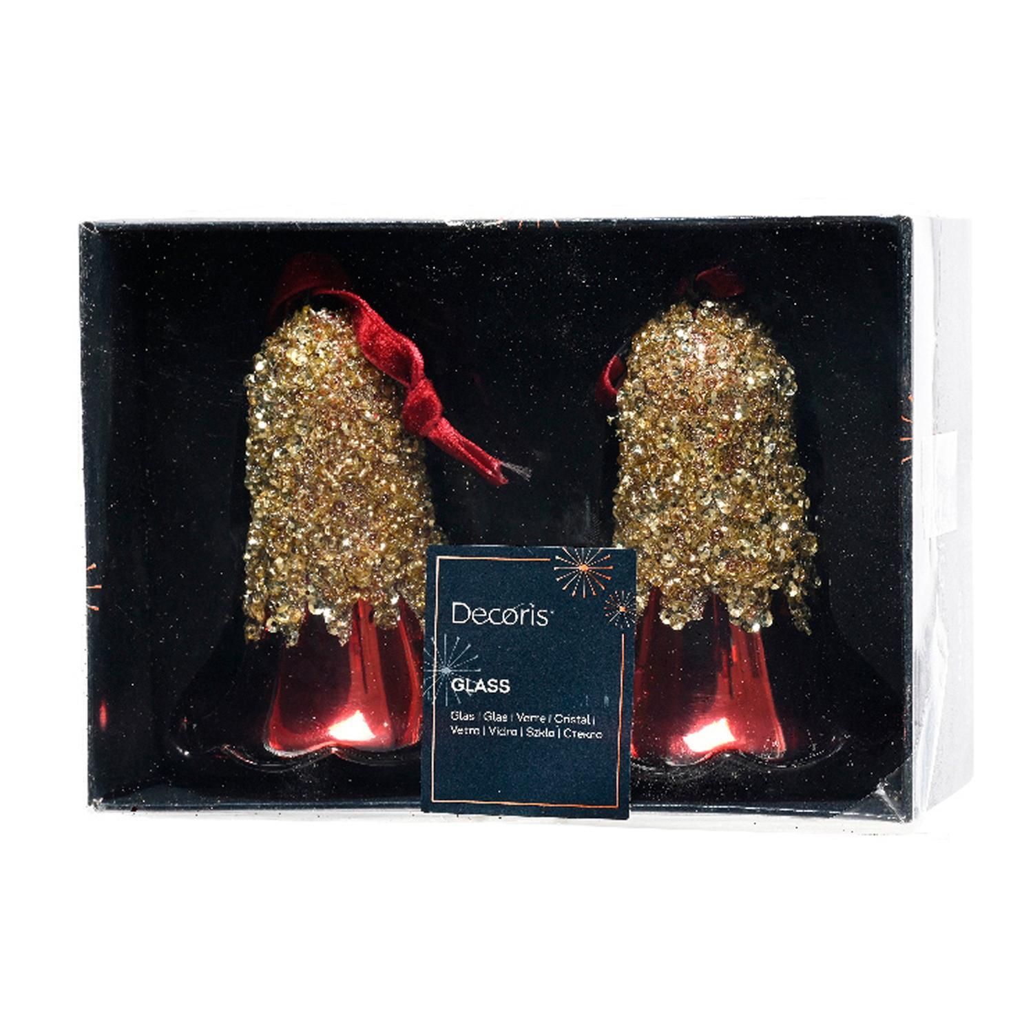 Декор Колокольчик стекло бордовый с золотыми блестками d7х8см 2шт/уп
