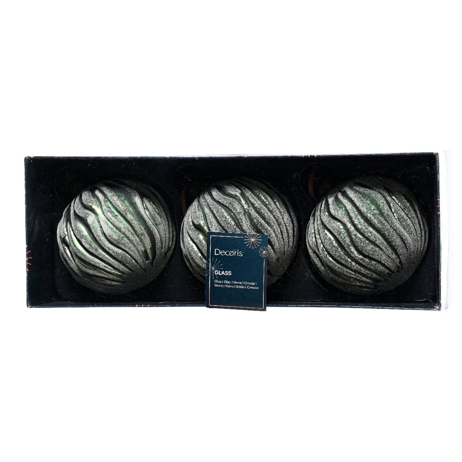 Шар стекло зеленый с рельефным рисунком из стекляруса d8см 3шт/уп