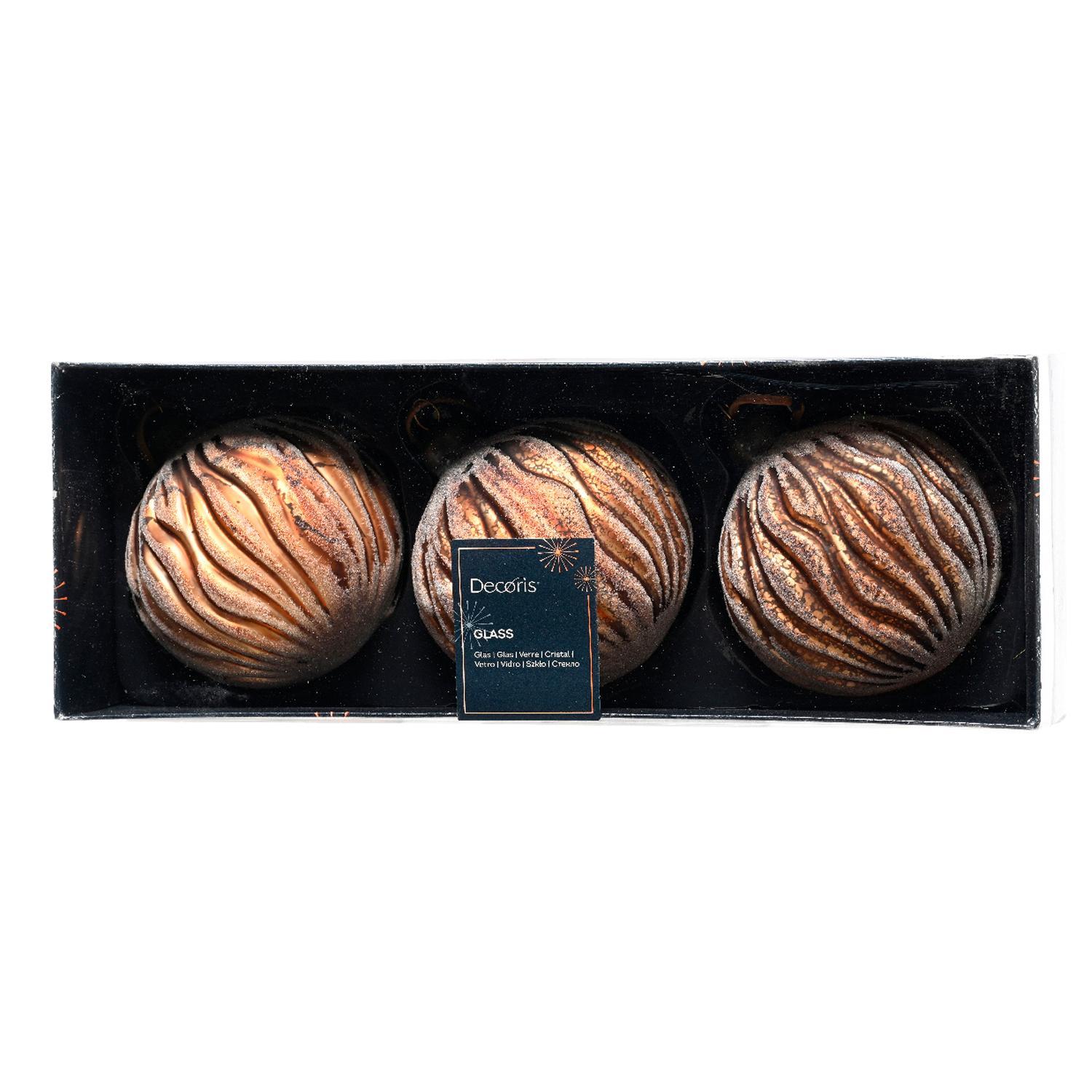Шар стекло медный с рельефным рисунком из стекляруса d8см 3шт/уп