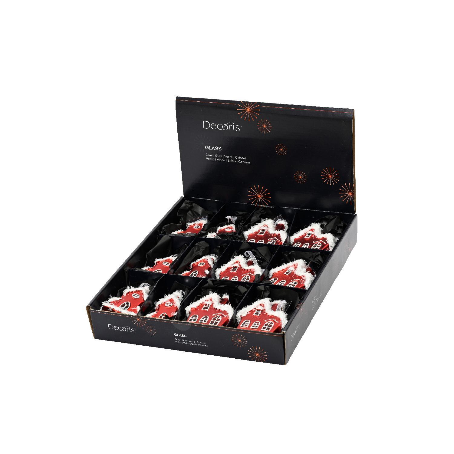 Декор Домик стекло красный с заснеженной крышей d6x9cm