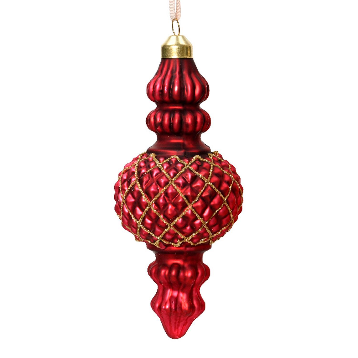 Декор Подвеска стекло бордовая с золотистым узором d6х15см