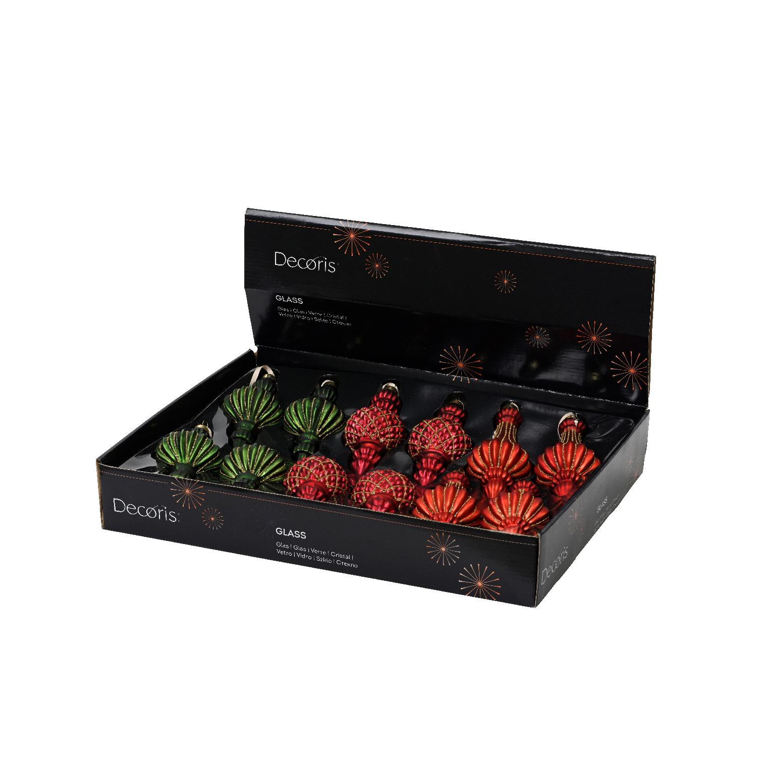 Декор Подвеска стекло красная с золотистым узором d6х15см