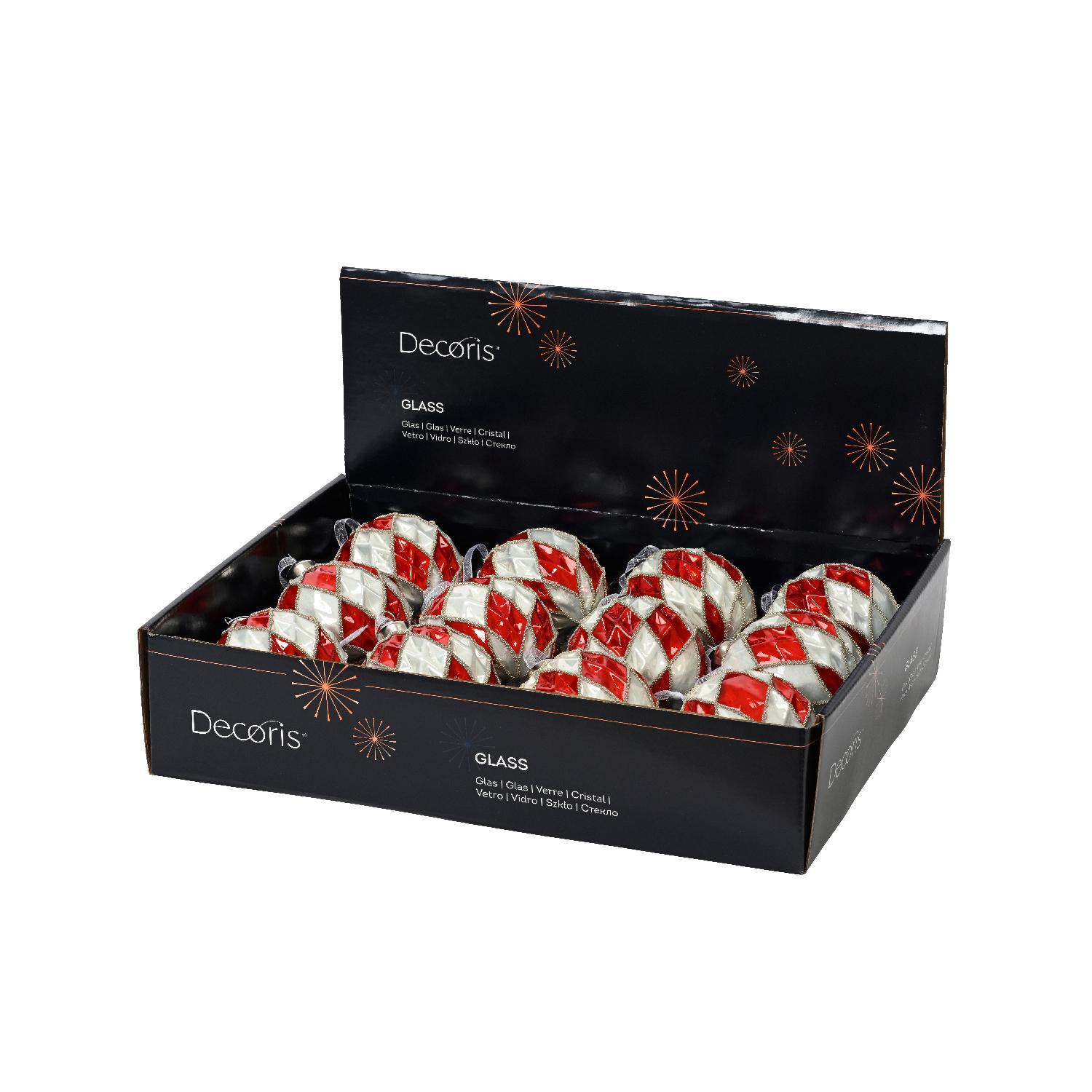 Шар стекло с красными/белыми ромбами эмаль с золотыми линиями d8см 2 в ассорт