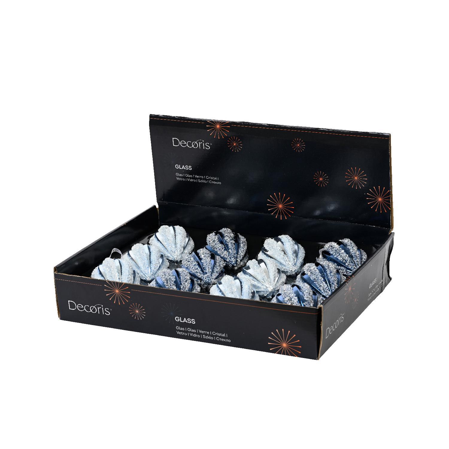 Декор Олива стекло голубая эмаль с серебристыми полосами из бисера d6,5х12см