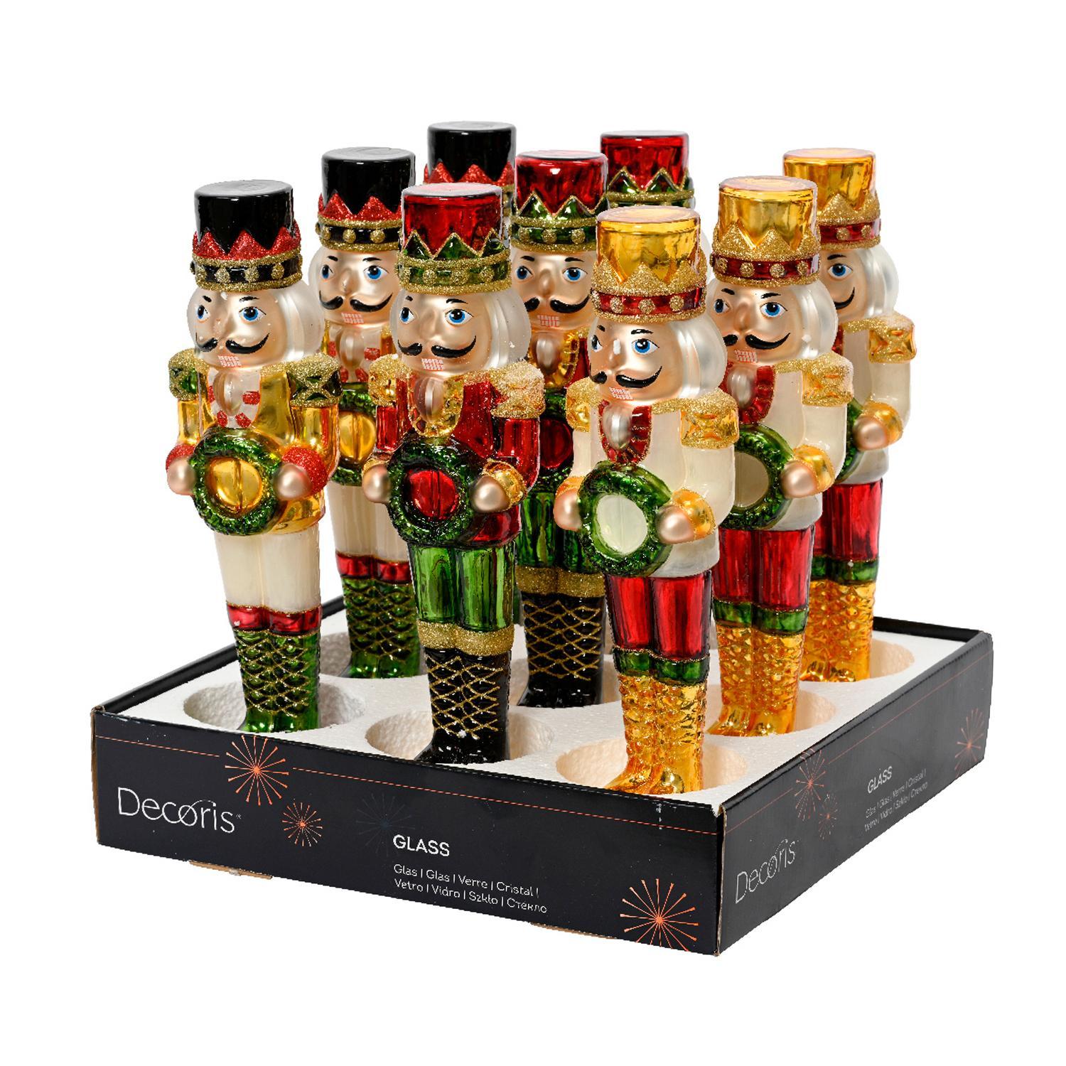 Декор Щелкунчик стекло в золотом кителе с зеленым венком d10х32см