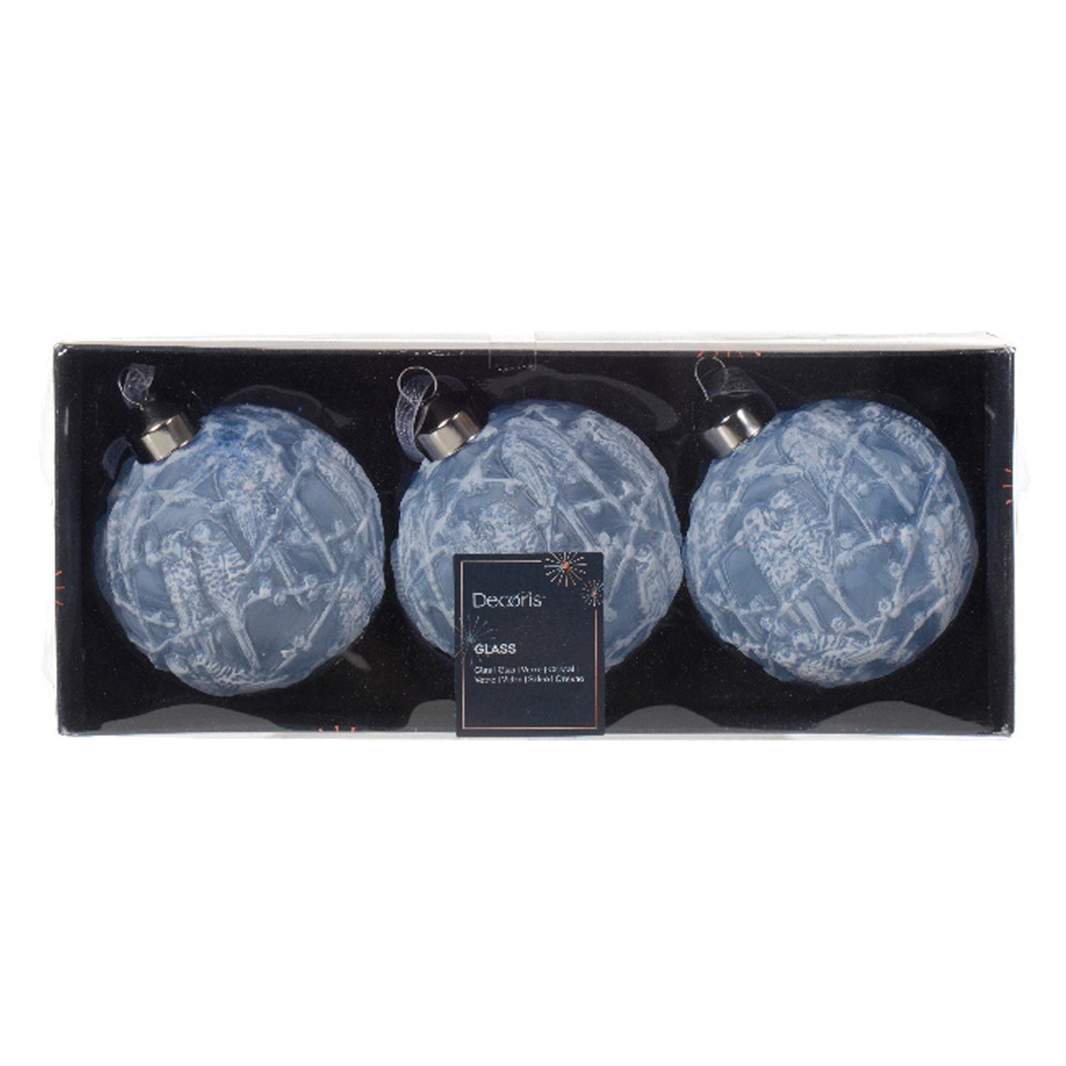 Шар стекло голубой лед с птицами на ветках d8см 3шт/уп