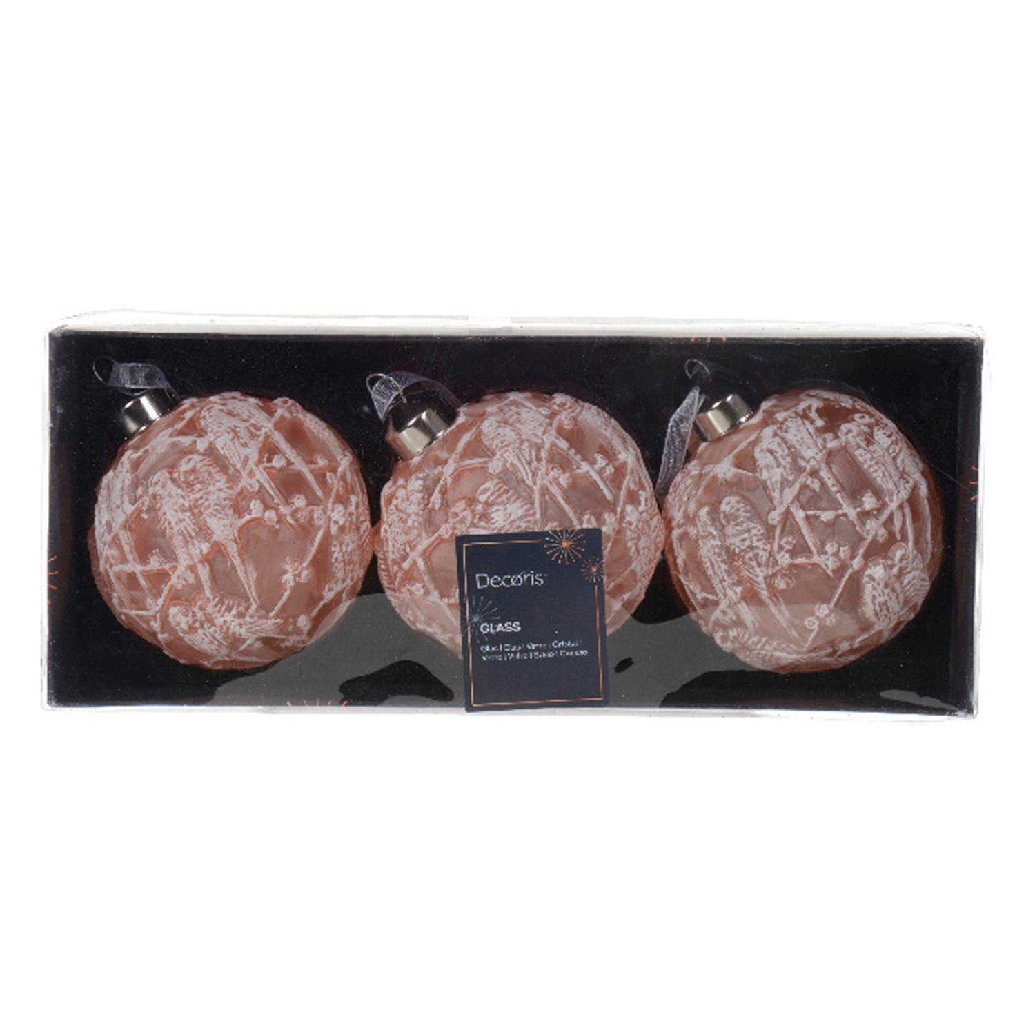 Шар стекло персиковый лед с птицами на ветках d8см 3шт/уп