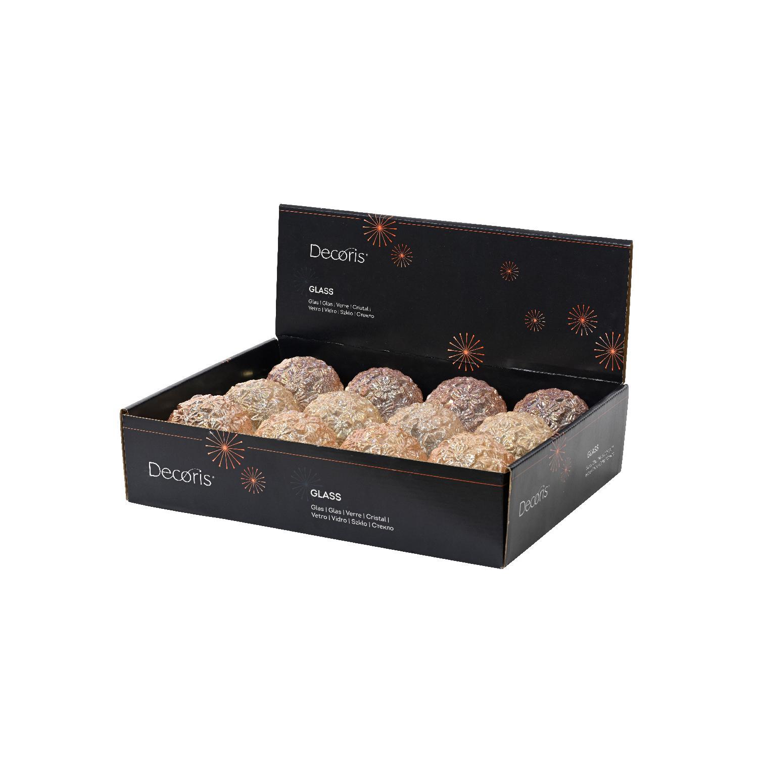 Шар стекло розовый перламутровый с рельефными цветами d8см 3 в ассорт