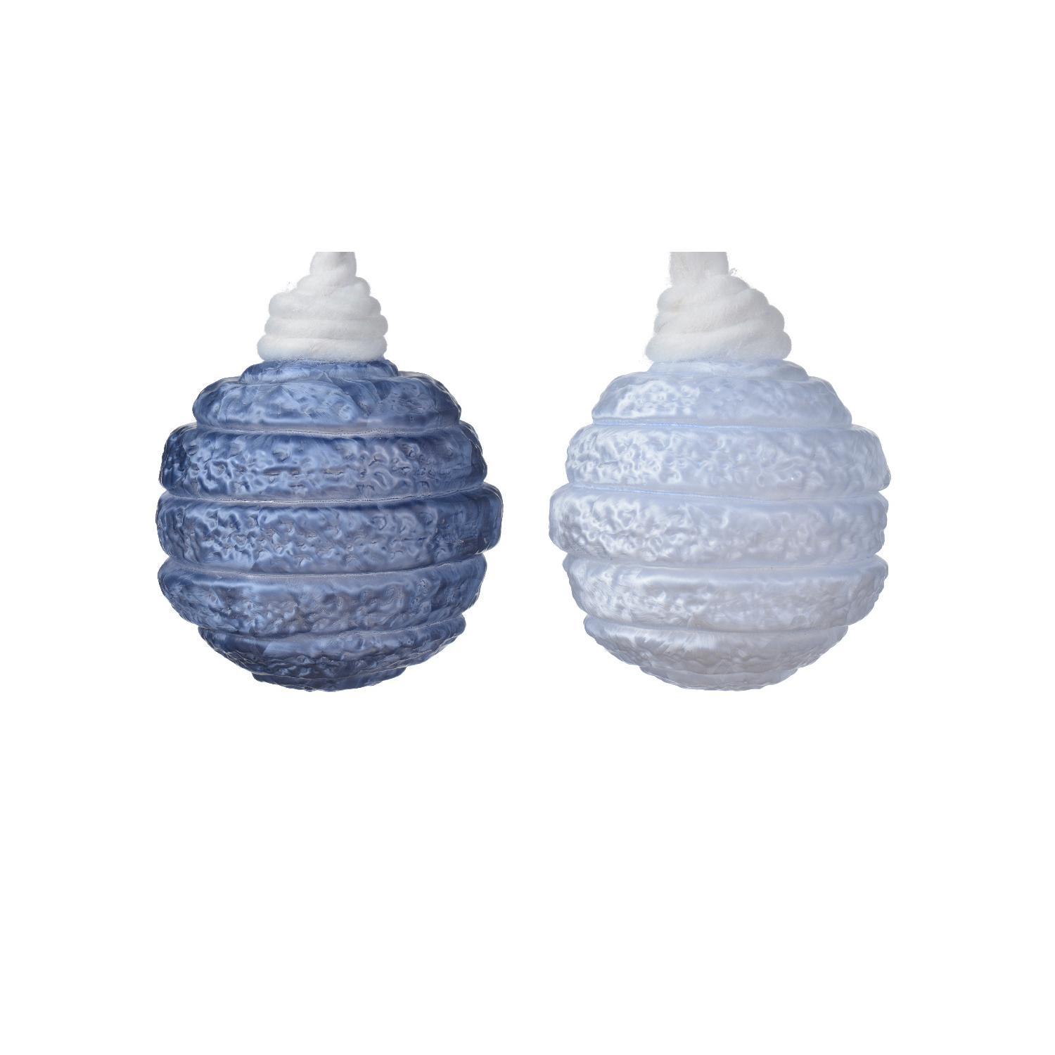 Шар стекло голубой/синий с рельефными полосами d8см 3шт/уп