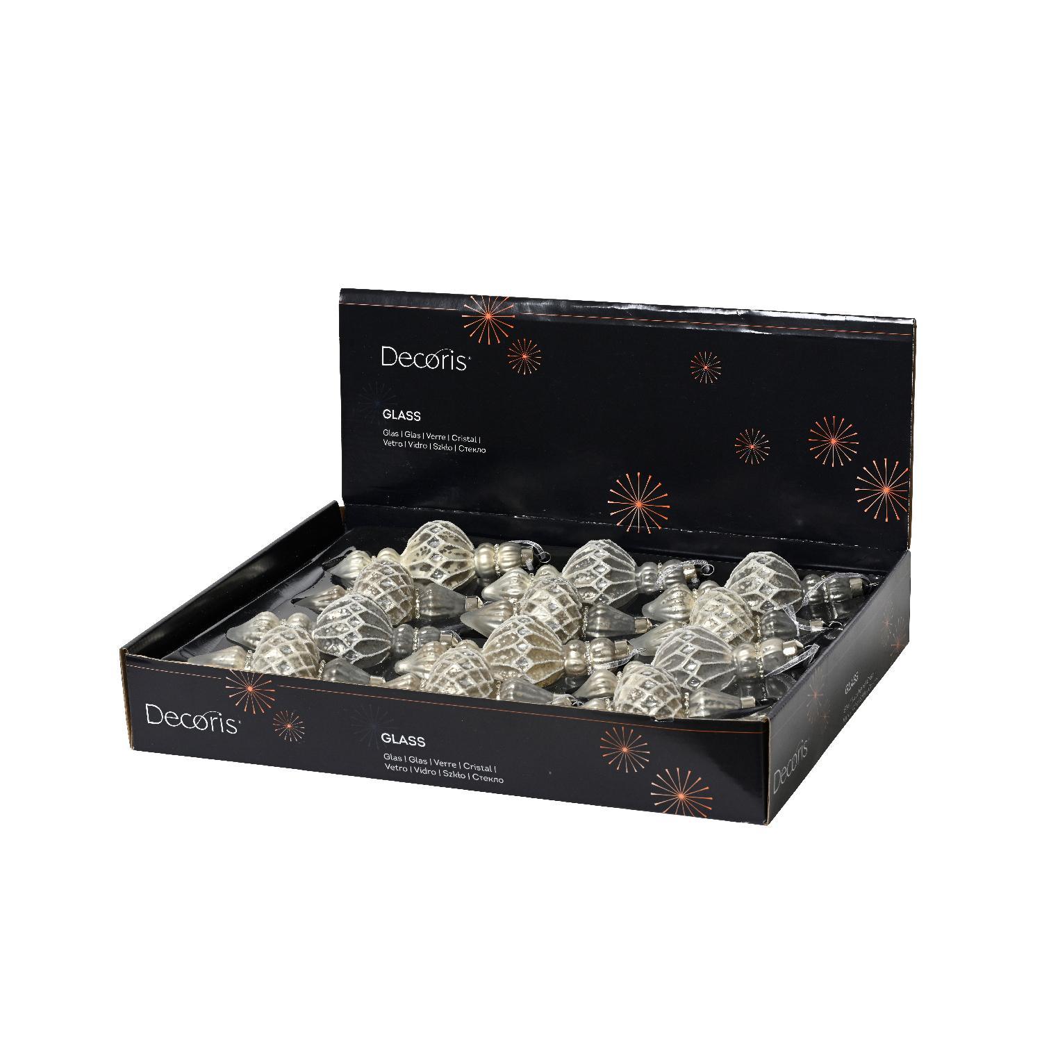 Декор Подвеска стекло белая рельефное плетение с серебристым блеском и стразами d6,5х16см 4 в ассорт