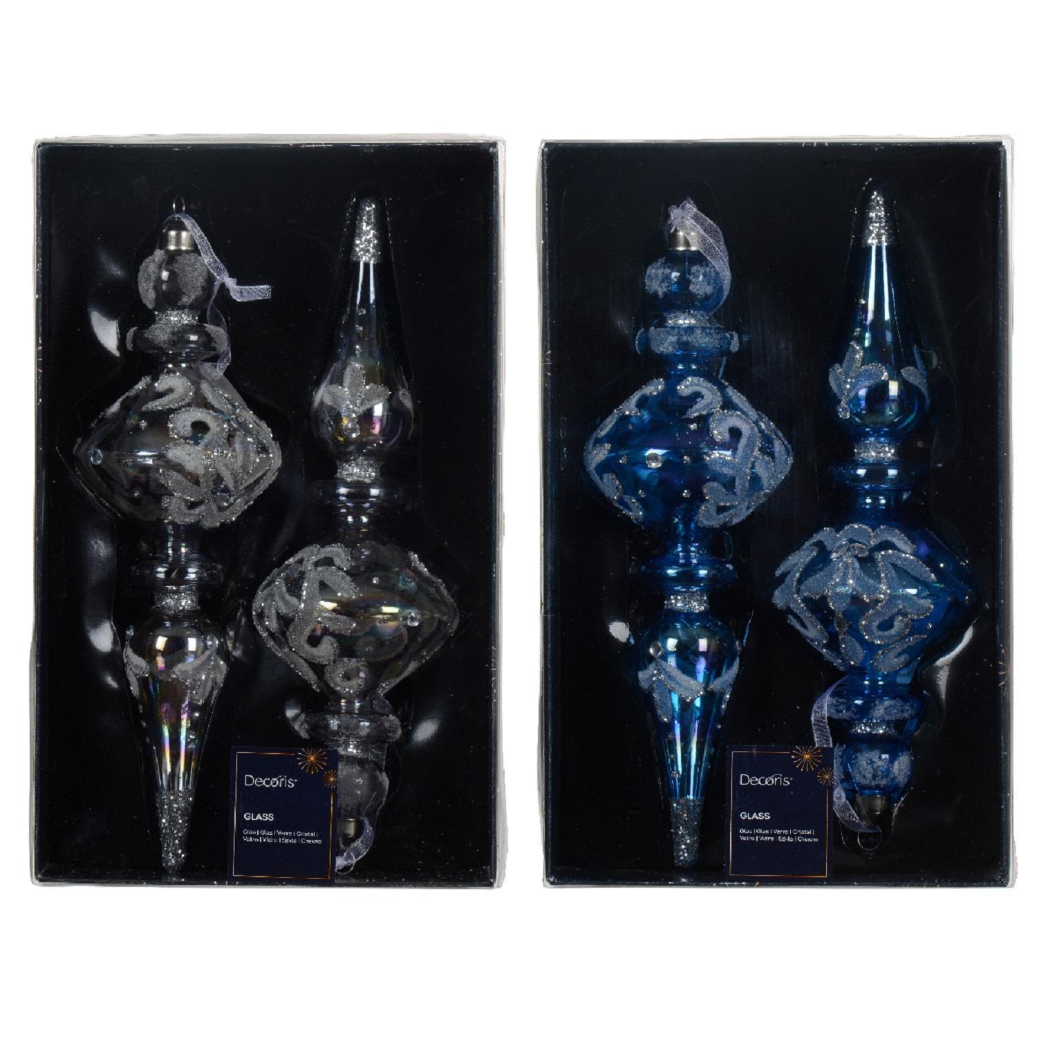 Декор Подвеска Орнамент стекло синий ирис/прозрачная 24см 2шт/уп  2 в ассорт