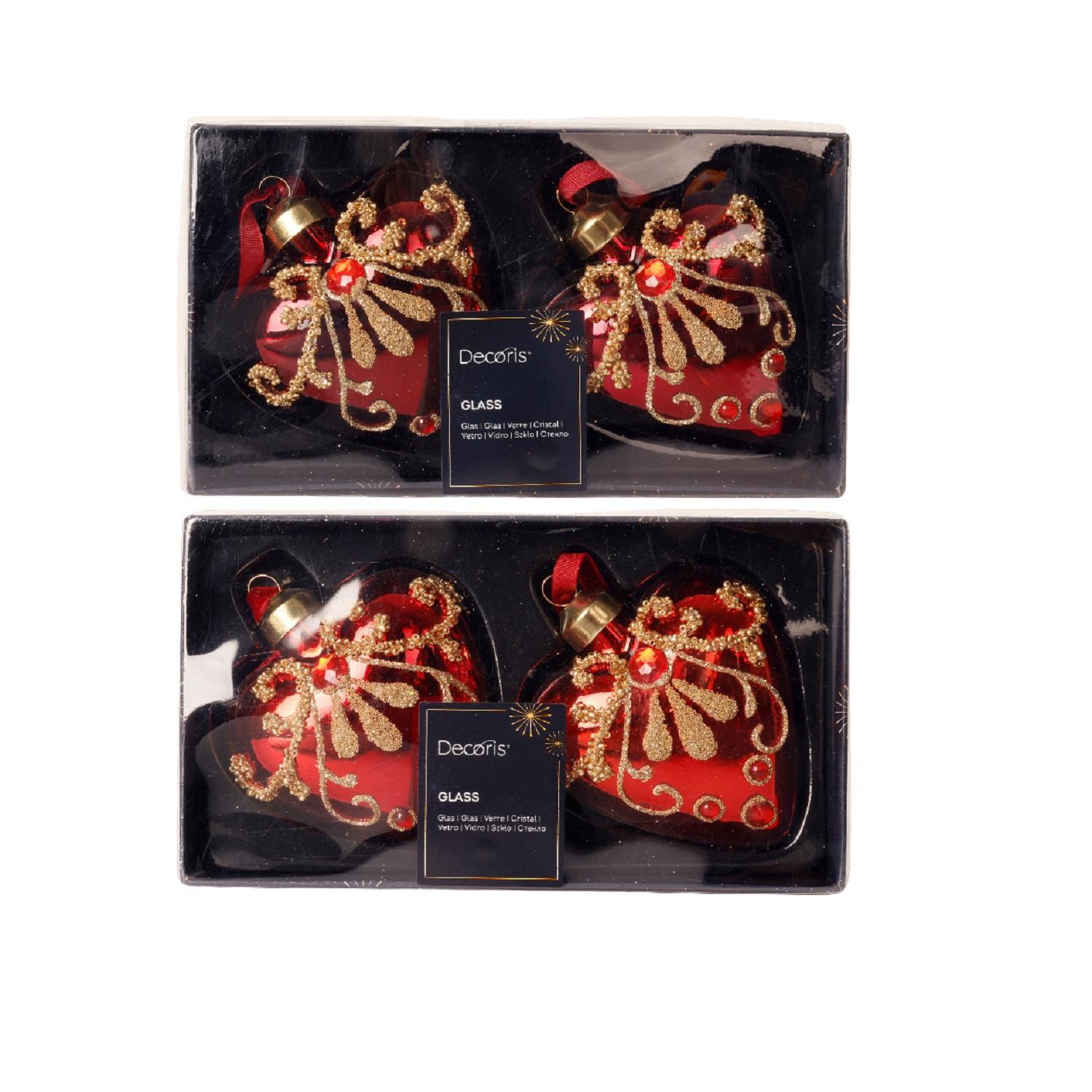 Декор Сердце стекло красное/бордовое с золотыми завитками 8см 2шт/уп 2 в ассорт