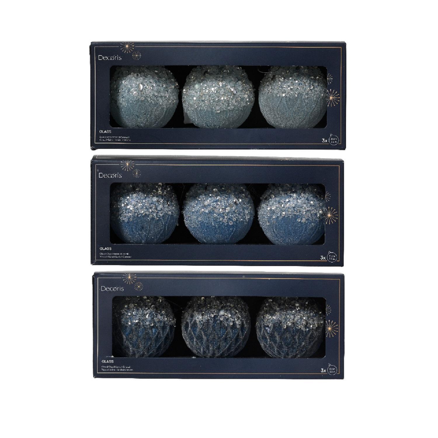 Шар стекло синий/голубой/небесноголубой 8см 3шт/уп 3 в ассорт