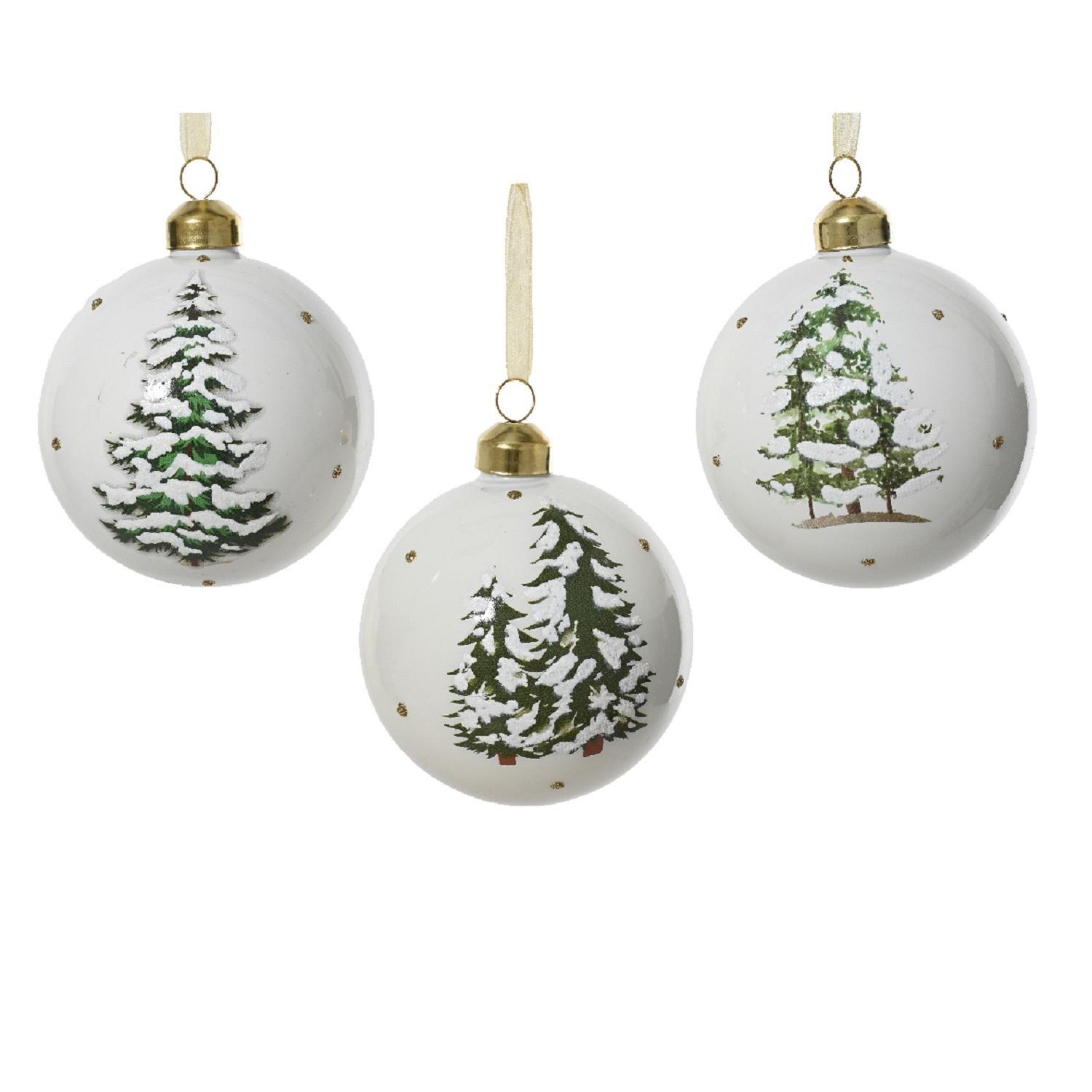 Шар стекло белый с елочками 8см 3шт/уп 3 в ассорт