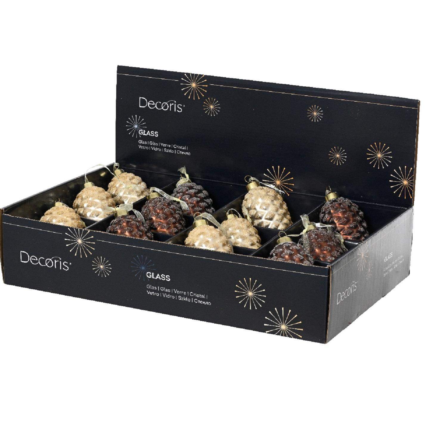 Декор Шишка стекло жемчужная/коричневая матовая с прозрачным бисером 12х6см 2 в ассорт