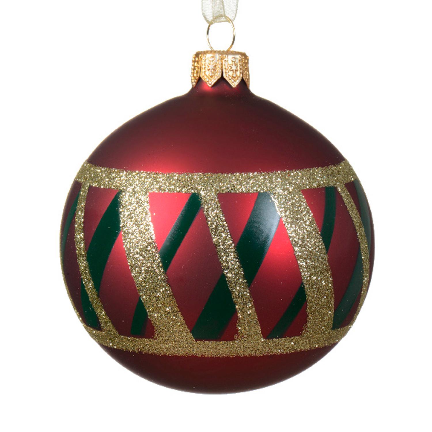 Шар стекло бордовый матовый в золотую клеточку d8см