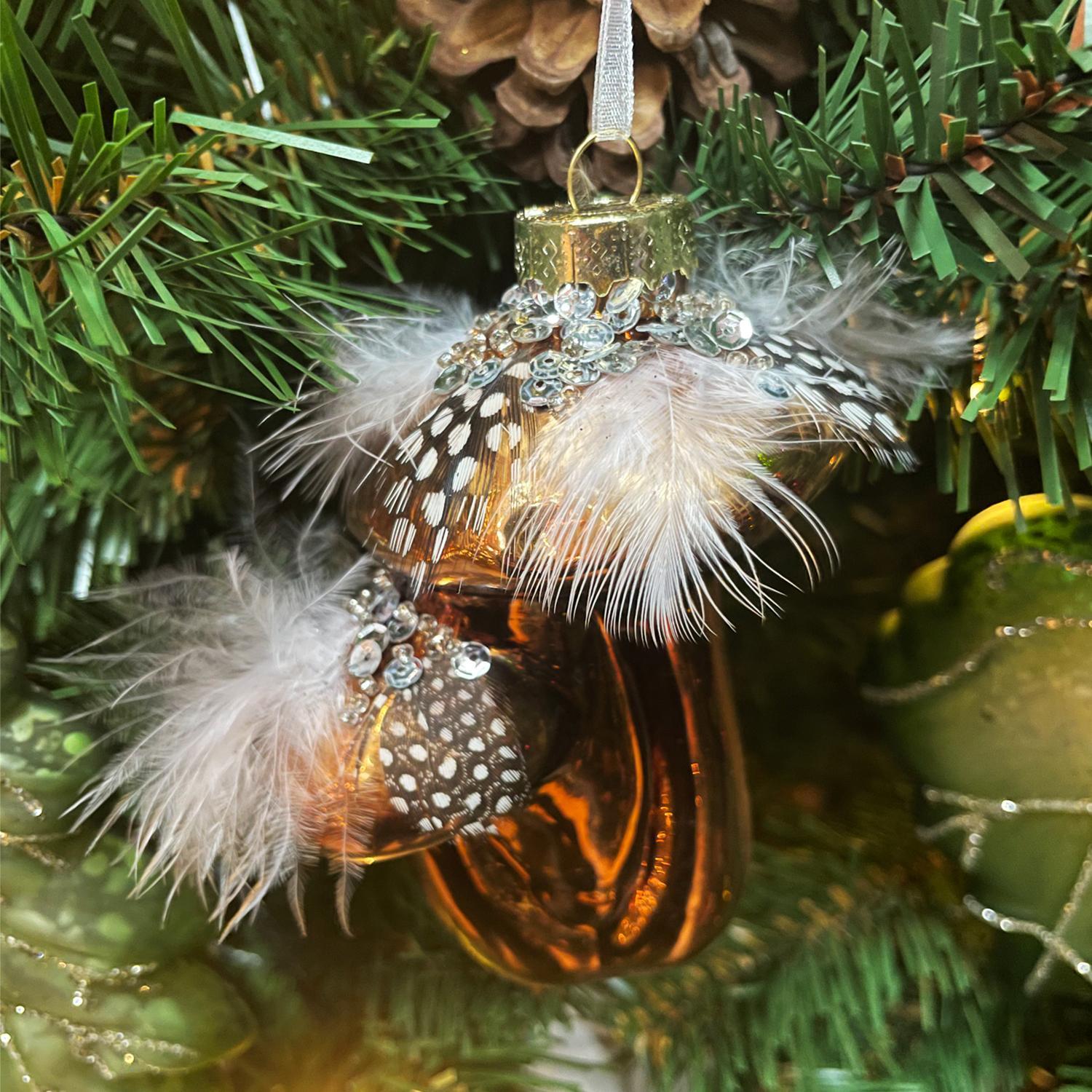 Декор Гриб стекло коричневый  с перьями 8x10cм  3шт/уп 2 в ассорт