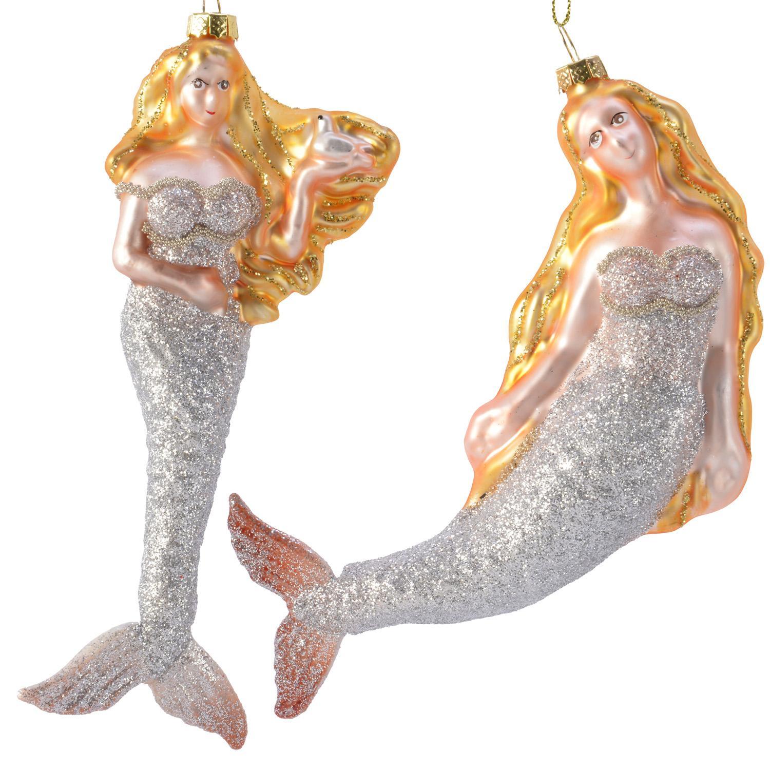 Декор Русалка стекло серебристая 17см 2 в ассорт