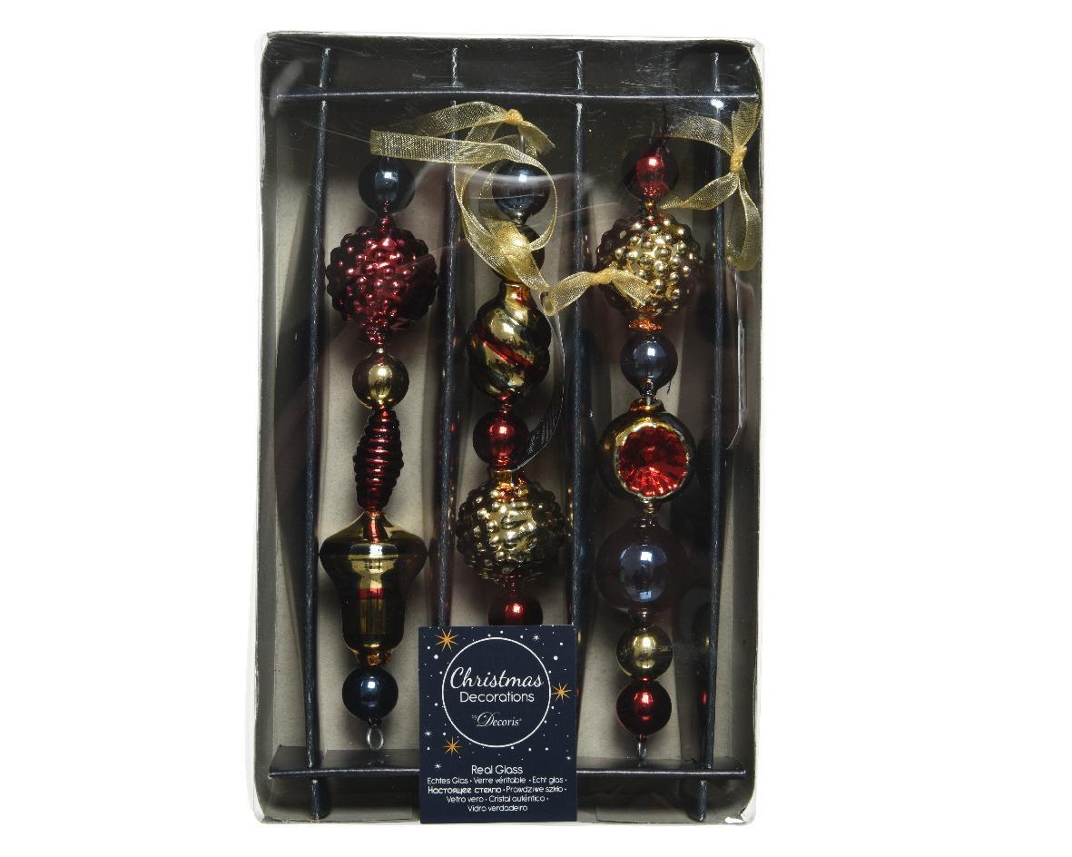Декор Подвеска стекло сине-красно-золотая 15см 3шт/уп