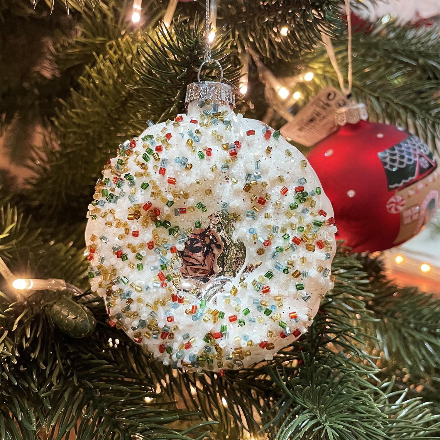 Декор Пончик стекло 9см белый/розовый/шоколадный  3 в ассорт