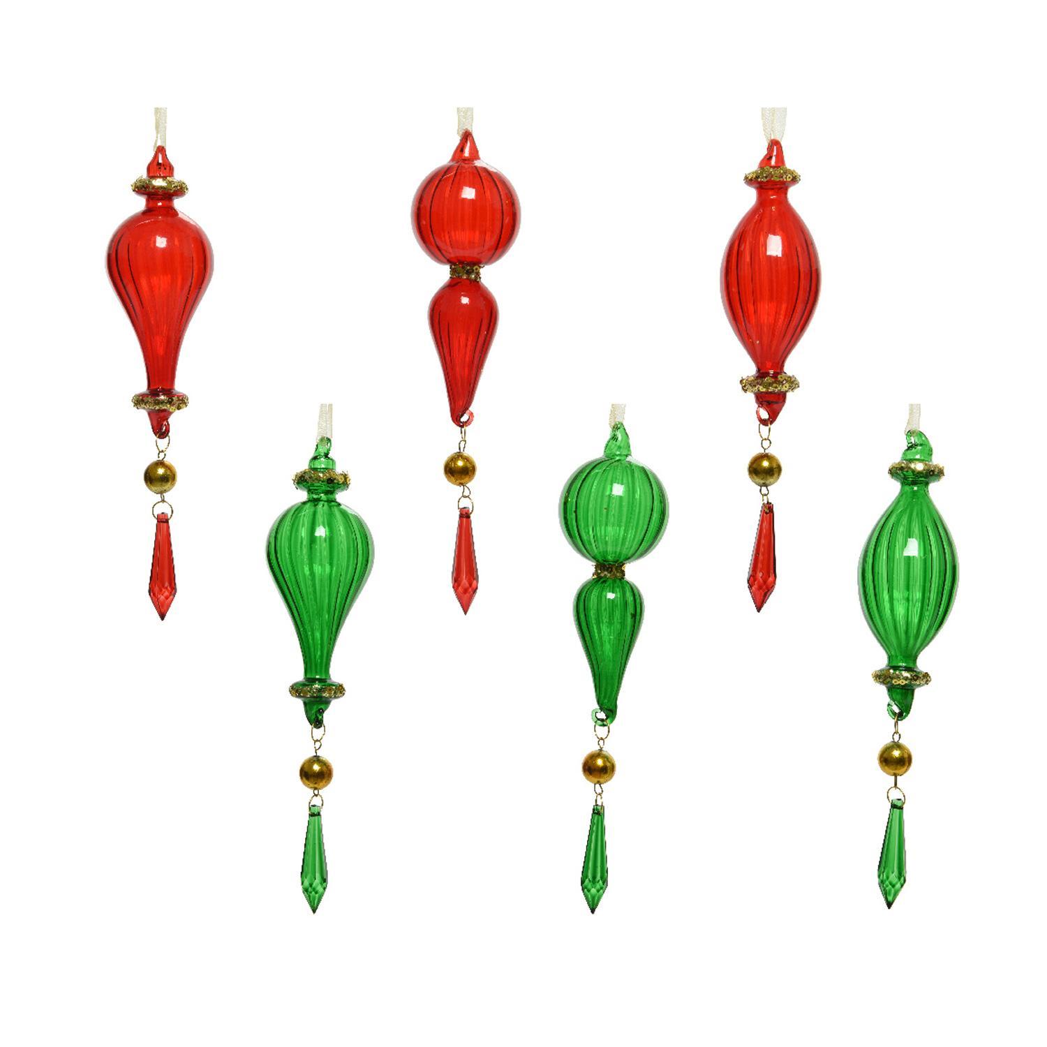 Декор Подвеска стекло античная красная/зеленая 23см 3шт/уп 2 в ассорт