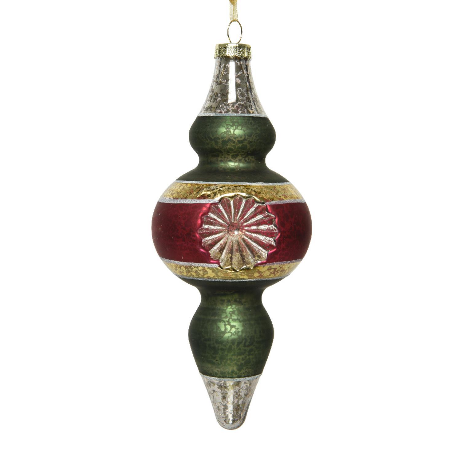 Декор Подвеска стекло античная зелено-красная 16,5см