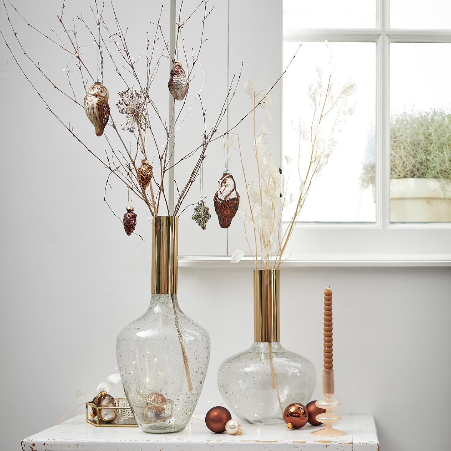 Декор Сова стекло бежевая с блестками 5,5х6,5х12,5см